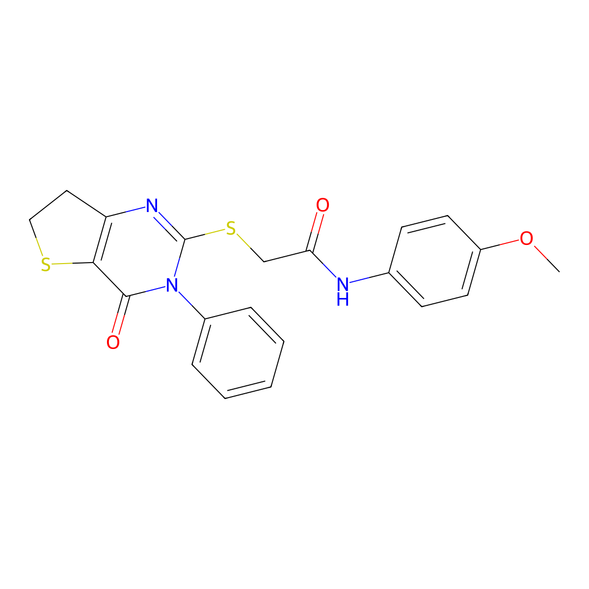 N-(4-methoxyphenyl)-2-[(4-oxo-3-phenyl-6,7-dihydrothieno[3,2-d]pyrimidin-2-yl)sulfanyl]acetamide molecular structure, CAS 686770-26-3