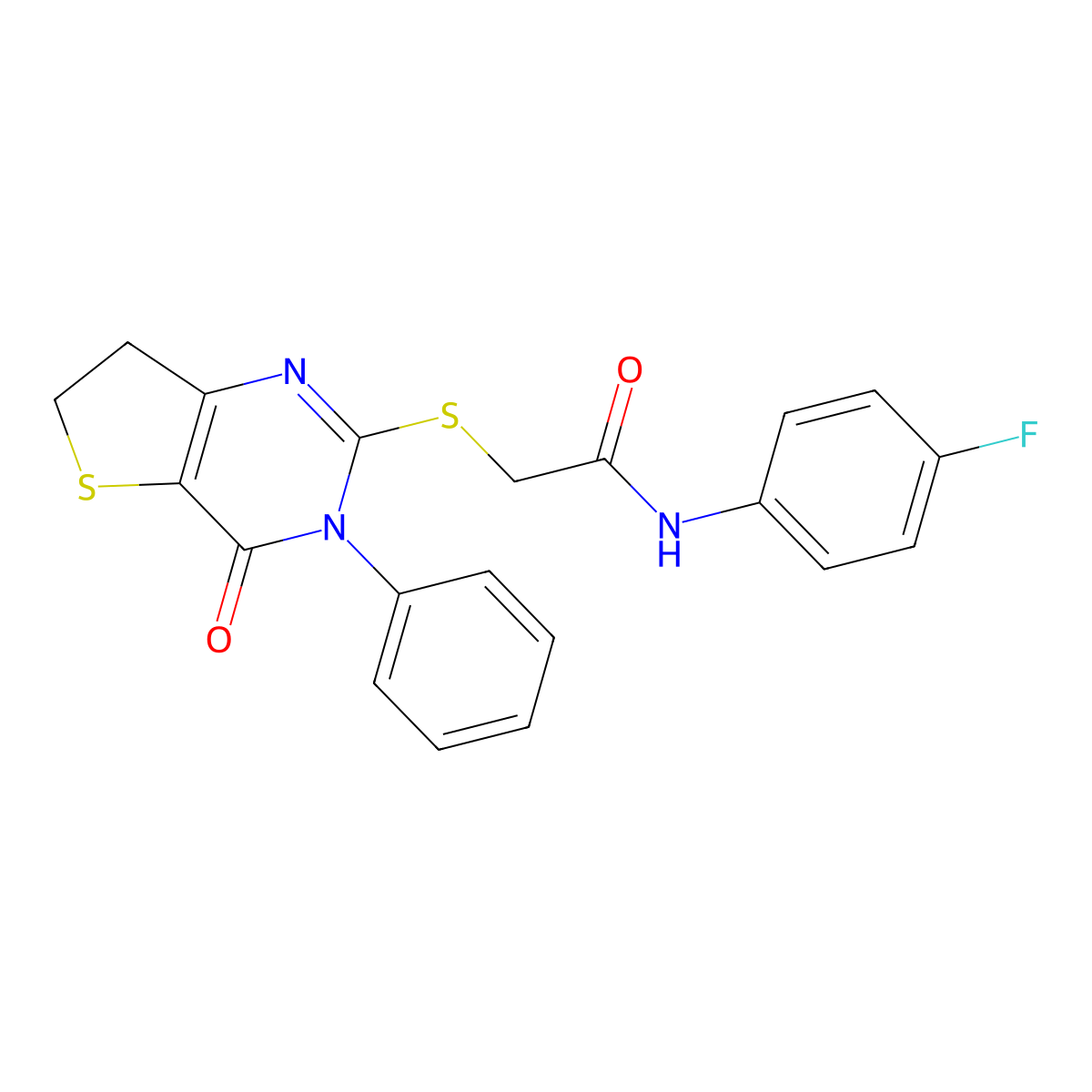N-(4-fluorophenyl)-2-[(4-oxo-3-phenyl-6,7-dihydrothieno[3,2-d]pyrimidin-2-yl)sulfanyl]acetamide molecular structure, CAS 686770-28-5
