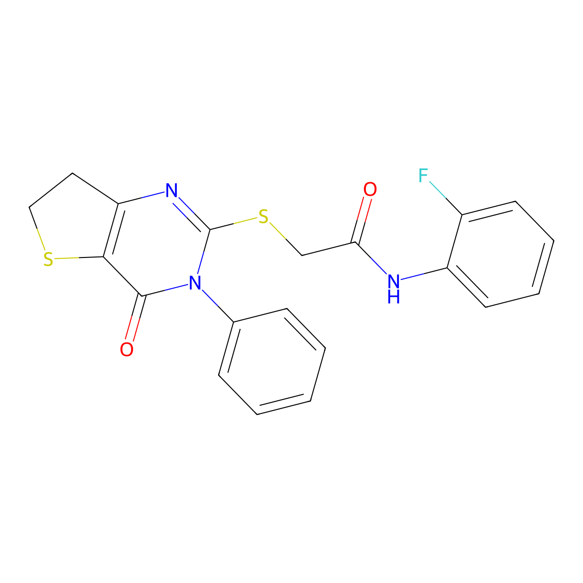 N-(2-fluorophenyl)-2-[(4-oxo-3-phenyl-6,7-dihydrothieno[3,2-d]pyrimidin-2-yl)sulfanyl]acetamide molecular structure, CAS 686770-30-9