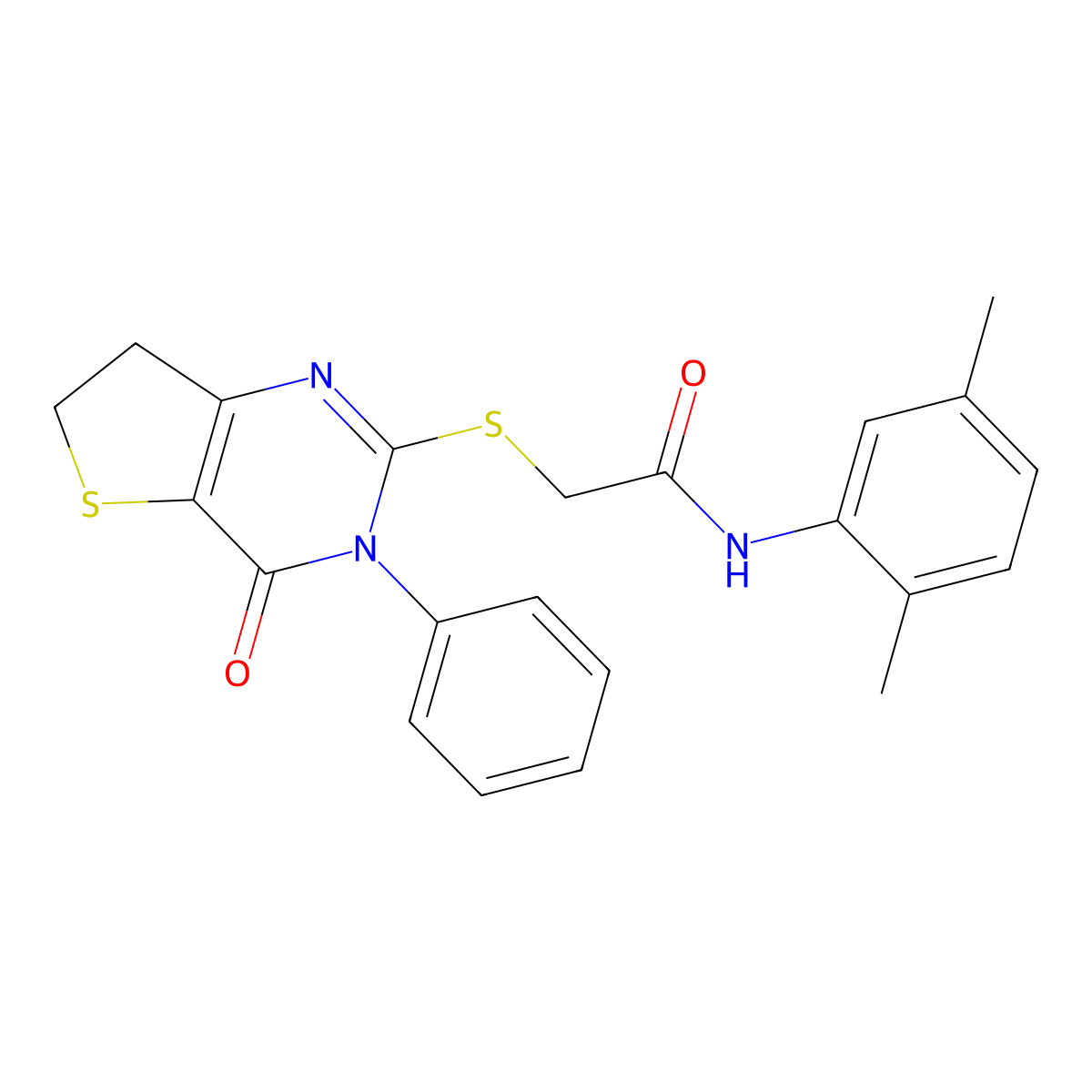 N-(2,5-dimethylphenyl)-2-[(4-oxo-3-phenyl-6,7-dihydrothieno[3,2-d]pyrimidin-2-yl)sulfanyl]acetamide molecular structure, CAS 686770-40-1