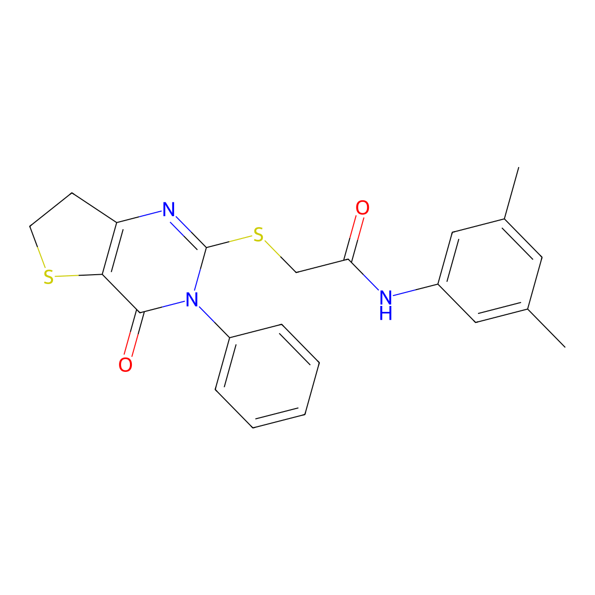 N-(3,5-dimethylphenyl)-2-[(4-oxo-3-phenyl-6,7-dihydrothieno[3,2-d]pyrimidin-2-yl)sulfanyl]acetamide molecular structure, CAS 686770-44-5