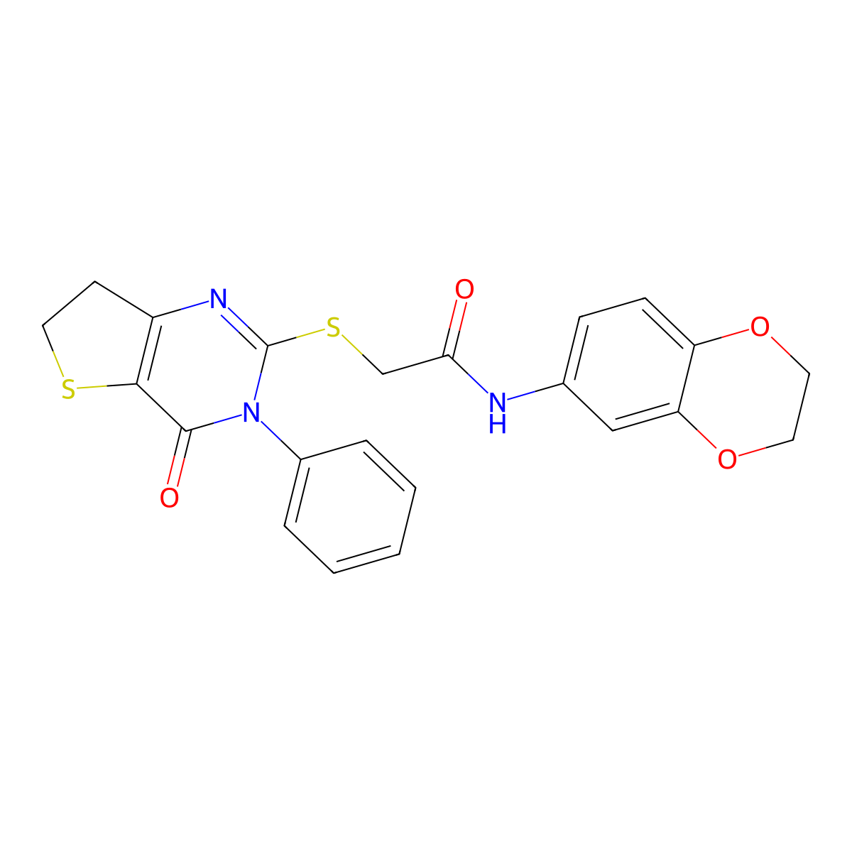 N-(2,3-dihydro-1,4-benzodioxin-6-yl)-2-[(4-oxo-3-phenyl-6,7-dihydrothieno[3,2-d]pyrimidin-2-yl)sulfanyl]acetamide molecular structure, CAS 686770-49-0