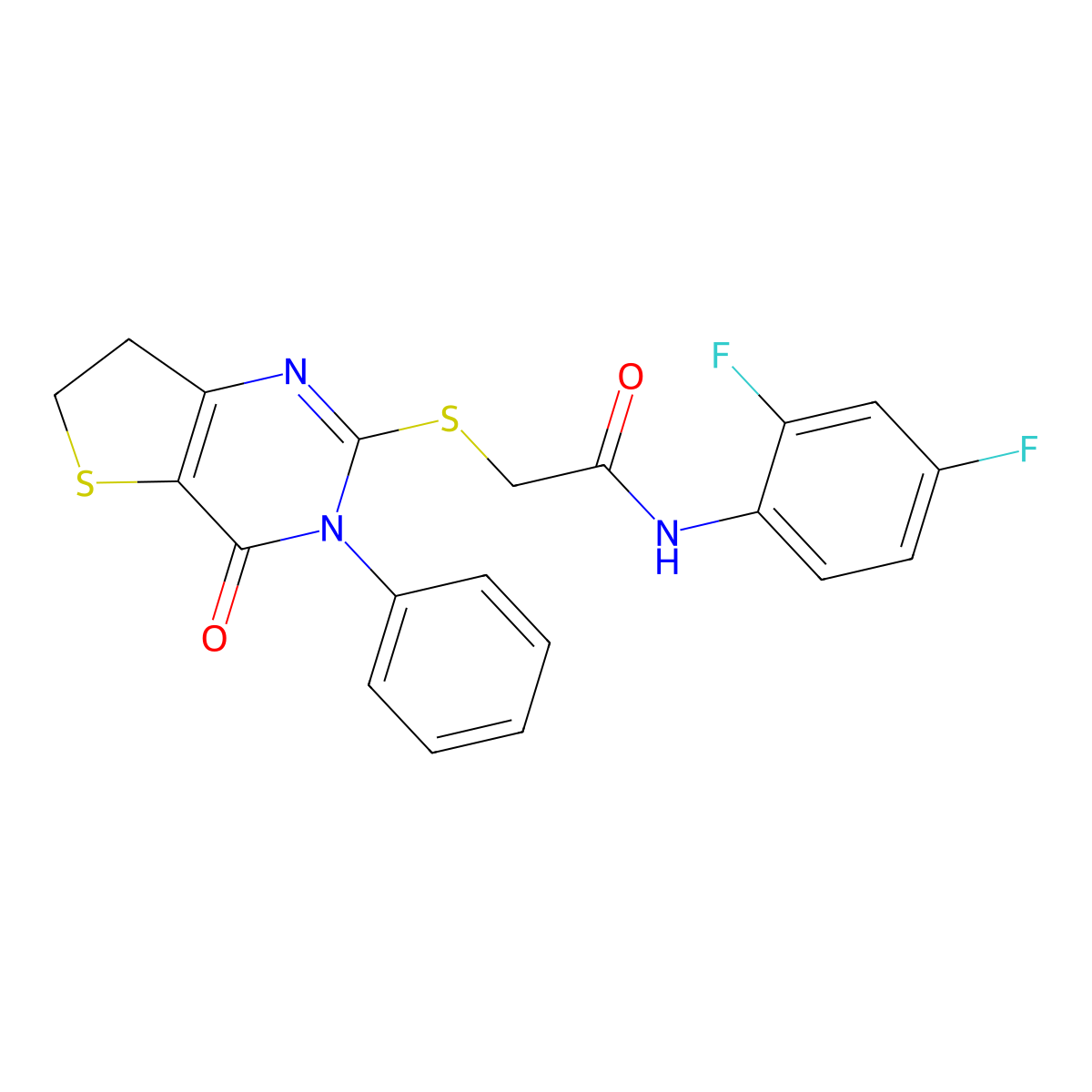 N-(2,4-difluorophenyl)-2-((4-oxo-3-phenyl-3,4,6,7-tetrahydrothieno[3,2-d]pyrimidin-2-yl)thio)acetamide molecular structure, CAS 686770-53-6