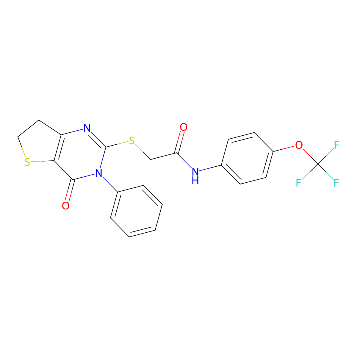 2-((4-oxo-3-phenyl-3,4,6,7-tetrahydrothieno[3,2-d]pyrimidin-2-yl)thio)-N-(4-(trifluoromethoxy)phenyl)acetamide molecular structure, CAS 686770-55-8