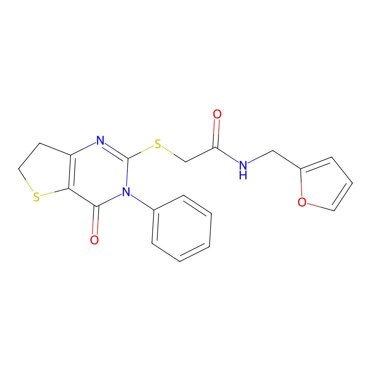 N-(furan-2-ylmethyl)-2-((4-oxo-3-phenyl-3,4,6,7-tetrahydrothieno[3,2-d]pyrimidin-2-yl)thio)acetamide molecular structure, CAS 686770-57-0