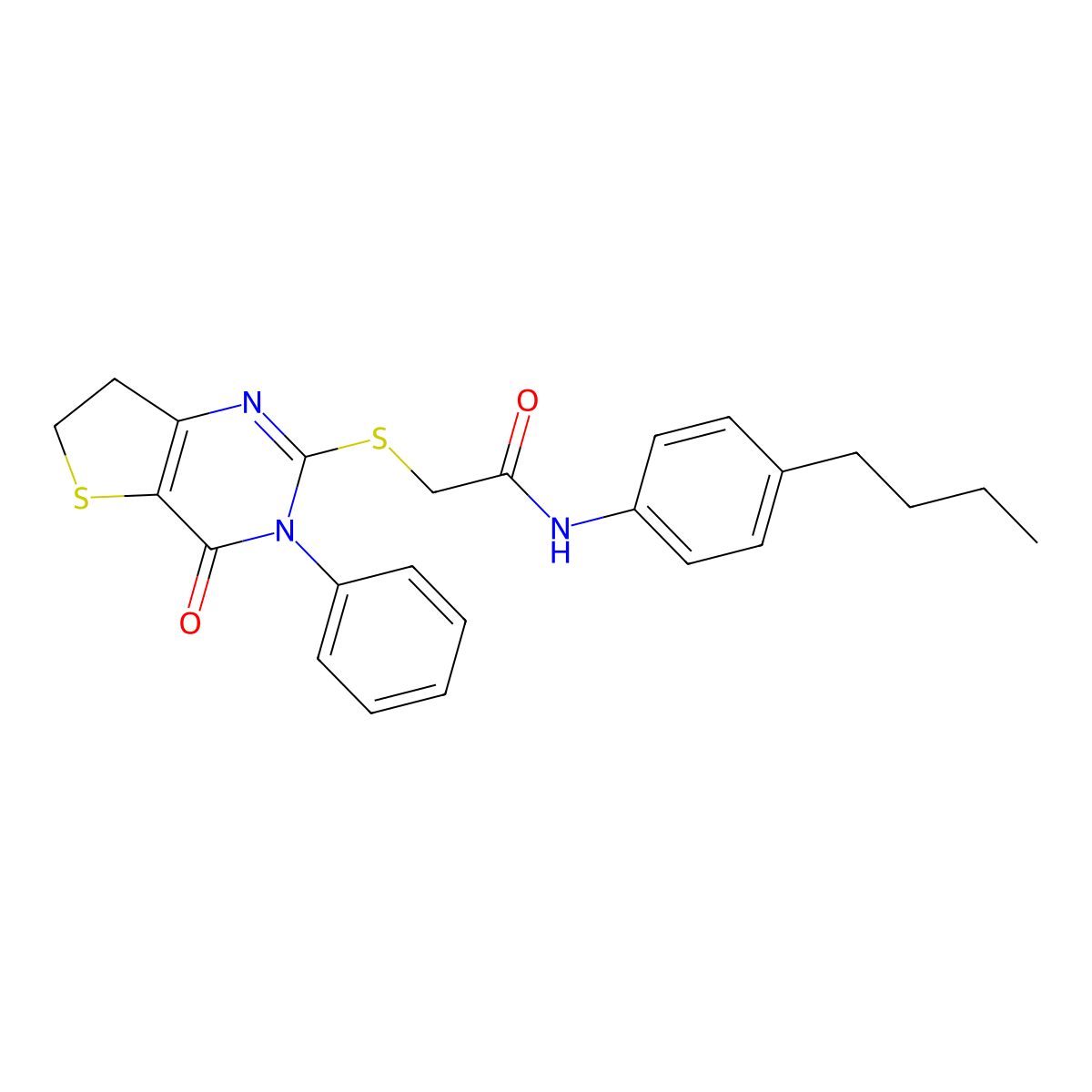 N-(4-butylphenyl)-2-[(4-oxo-3-phenyl-6,7-dihydrothieno[3,2-d]pyrimidin-2-yl)sulfanyl]acetamide molecular structure, CAS 686770-67-2