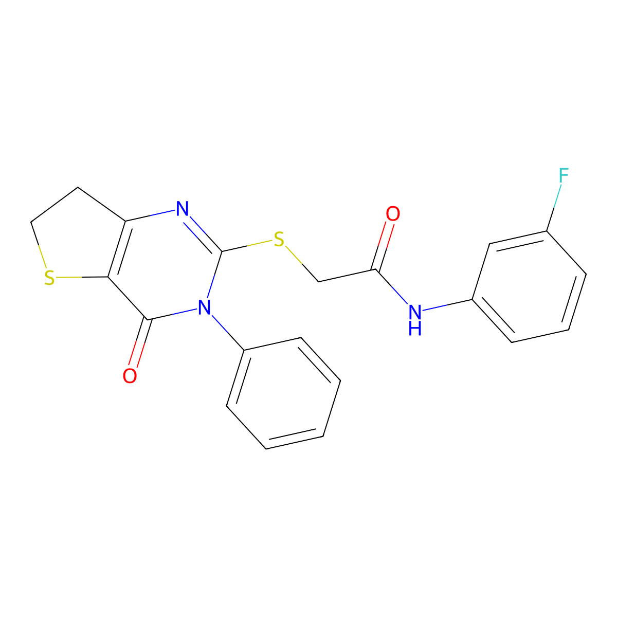 N-(3-fluorophenyl)-2-[(4-oxo-3-phenyl-6,7-dihydrothieno[3,2-d]pyrimidin-2-yl)sulfanyl]acetamide molecular structure, CAS 686770-68-3