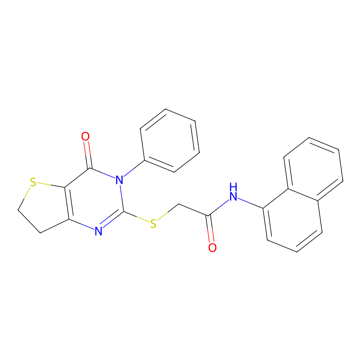 N-(naphthalen-1-yl)-2-((4-oxo-3-phenyl-3,4,6,7-tetrahydrothieno[3,2-d]pyrimidin-2-yl)thio)acetamide molecular structure, CAS 686770-71-8