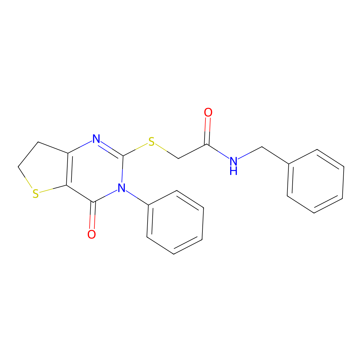 N-benzyl-2-((4-oxo-3-phenyl-3,4,6,7-tetrahydrothieno[3,2-d]pyrimidin-2-yl)thio)acetamide molecular structure, CAS 686770-73-0