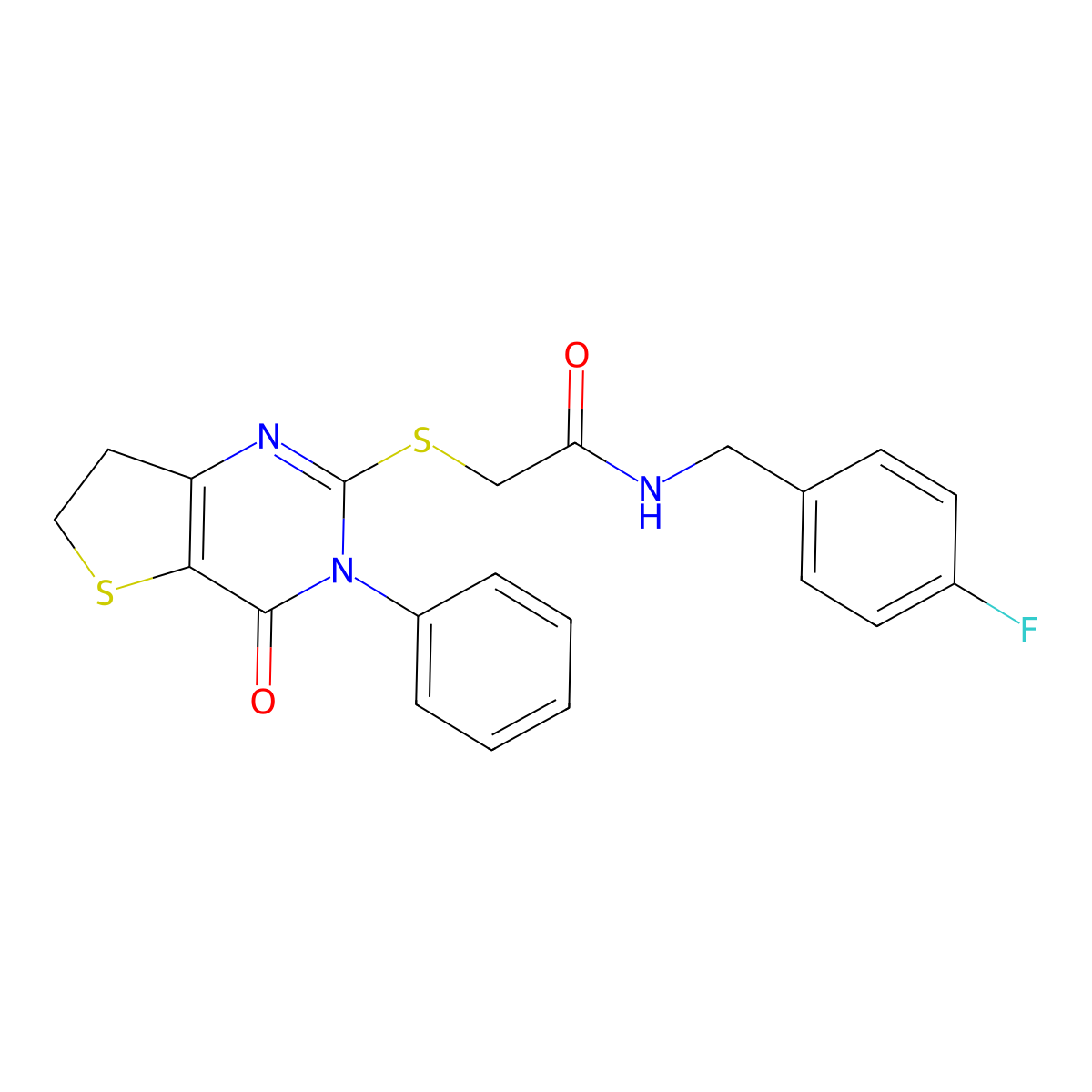 N-[(4-fluorophenyl)methyl]-2-[(4-oxo-3-phenyl-6,7-dihydrothieno[3,2-d]pyrimidin-2-yl)sulfanyl]acetamide molecular structure, CAS 686770-74-1