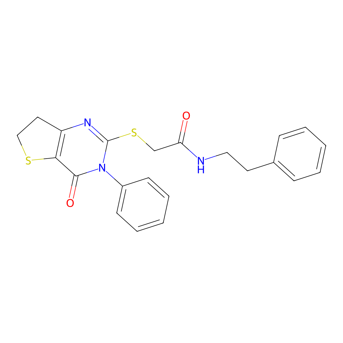 2-((4-oxo-3-phenyl-3,4,6,7-tetrahydrothieno[3,2-d]pyrimidin-2-yl)thio)-N-phenethylacetamide molecular structure, CAS 686770-76-3