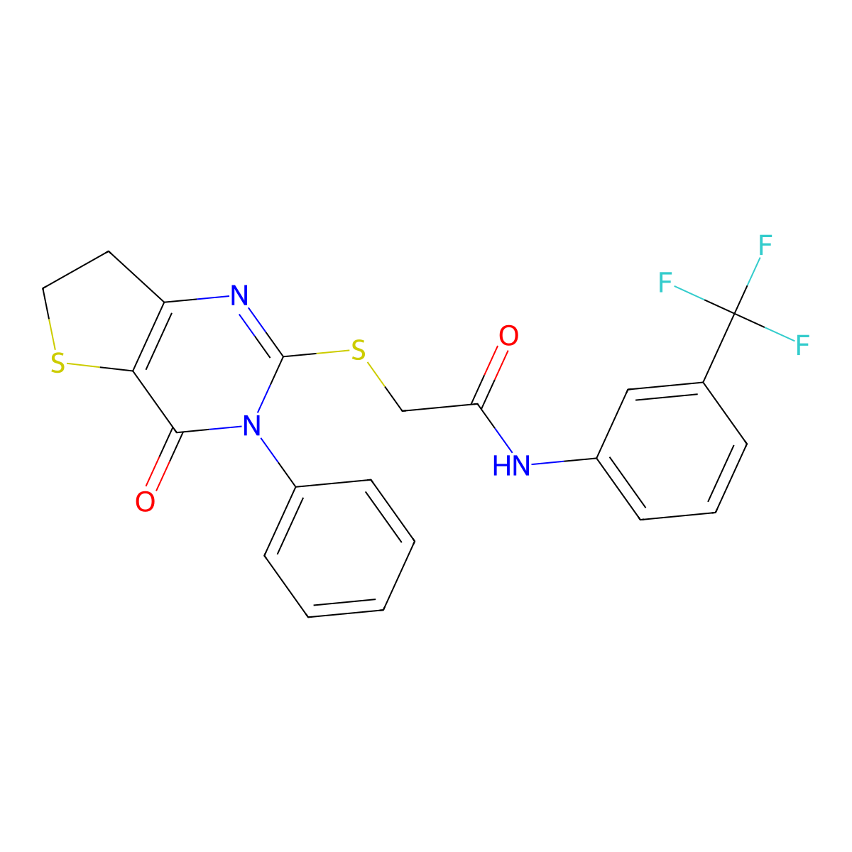 2-((4-oxo-3-phenyl-3,4,6,7-tetrahydrothieno[3,2-d]pyrimidin-2-yl)thio)-N-(3-(trifluoromethyl)phenyl)acetamide molecular structure, CAS 686770-77-4