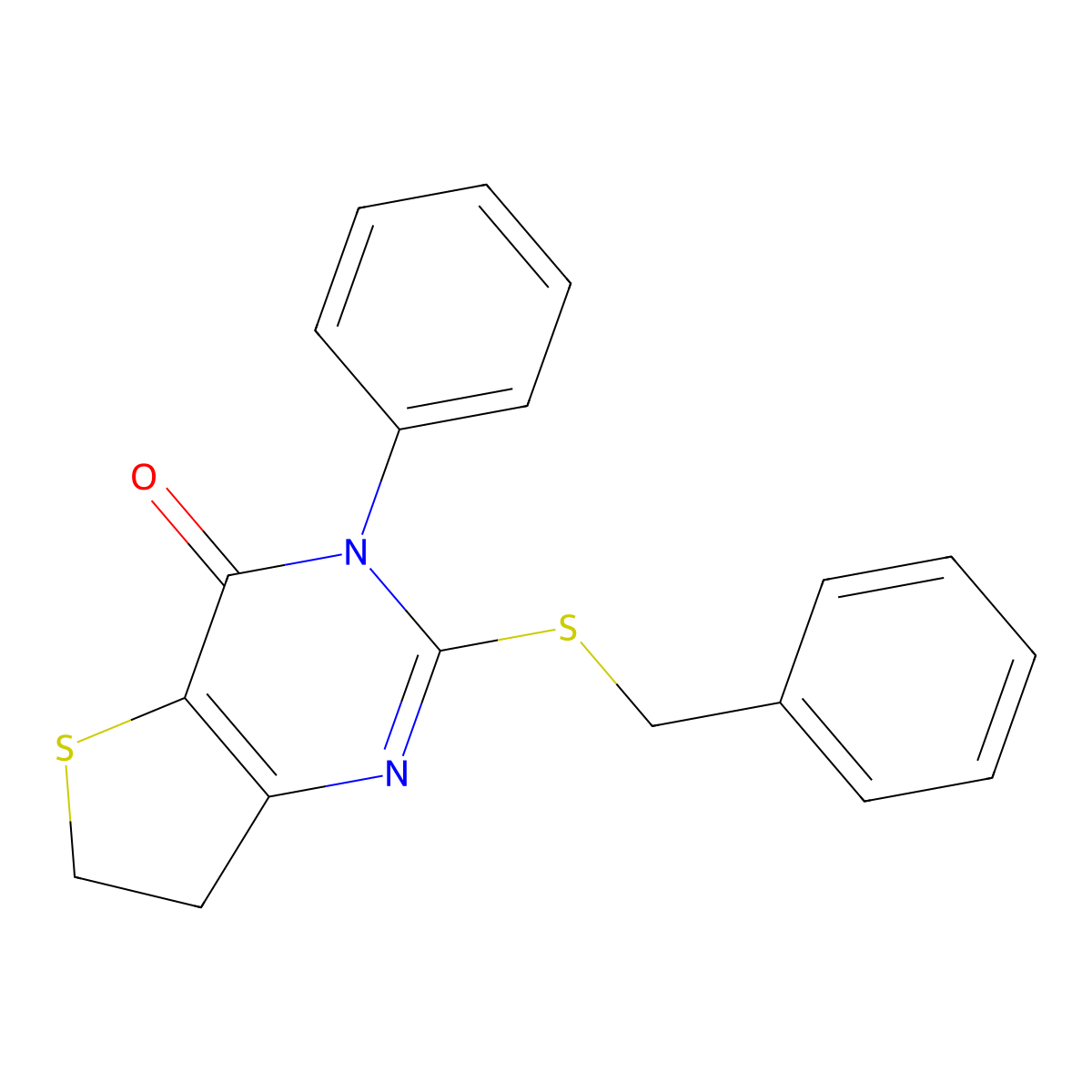 2-Benzylsulfanyl-3-phenyl-6,7-dihydrothieno[3,2-d]pyrimidin-4-one molecular structure, CAS 686770-83-2