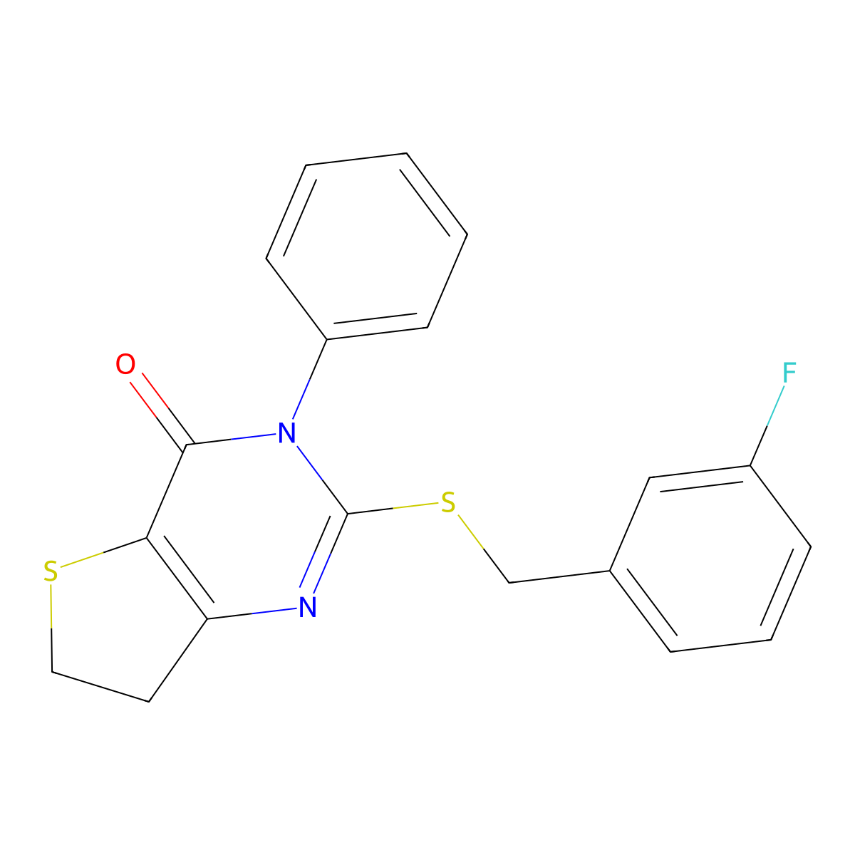 2-((3-fluorobenzyl)thio)-3-phenyl-6,7-dihydrothieno[3,2-d]pyrimidin-4(3H)-one molecular structure, CAS 686770-84-3