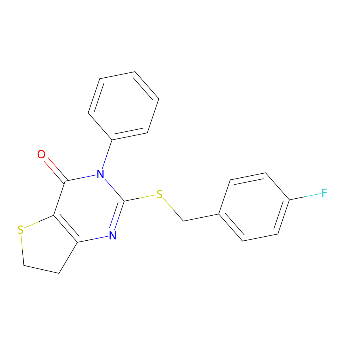2-[(4-Fluorophenyl)methylsulfanyl]-3-phenyl-6,7-dihydrothieno[3,2-d]pyrimidin-4-one molecular structure, CAS 686770-85-4