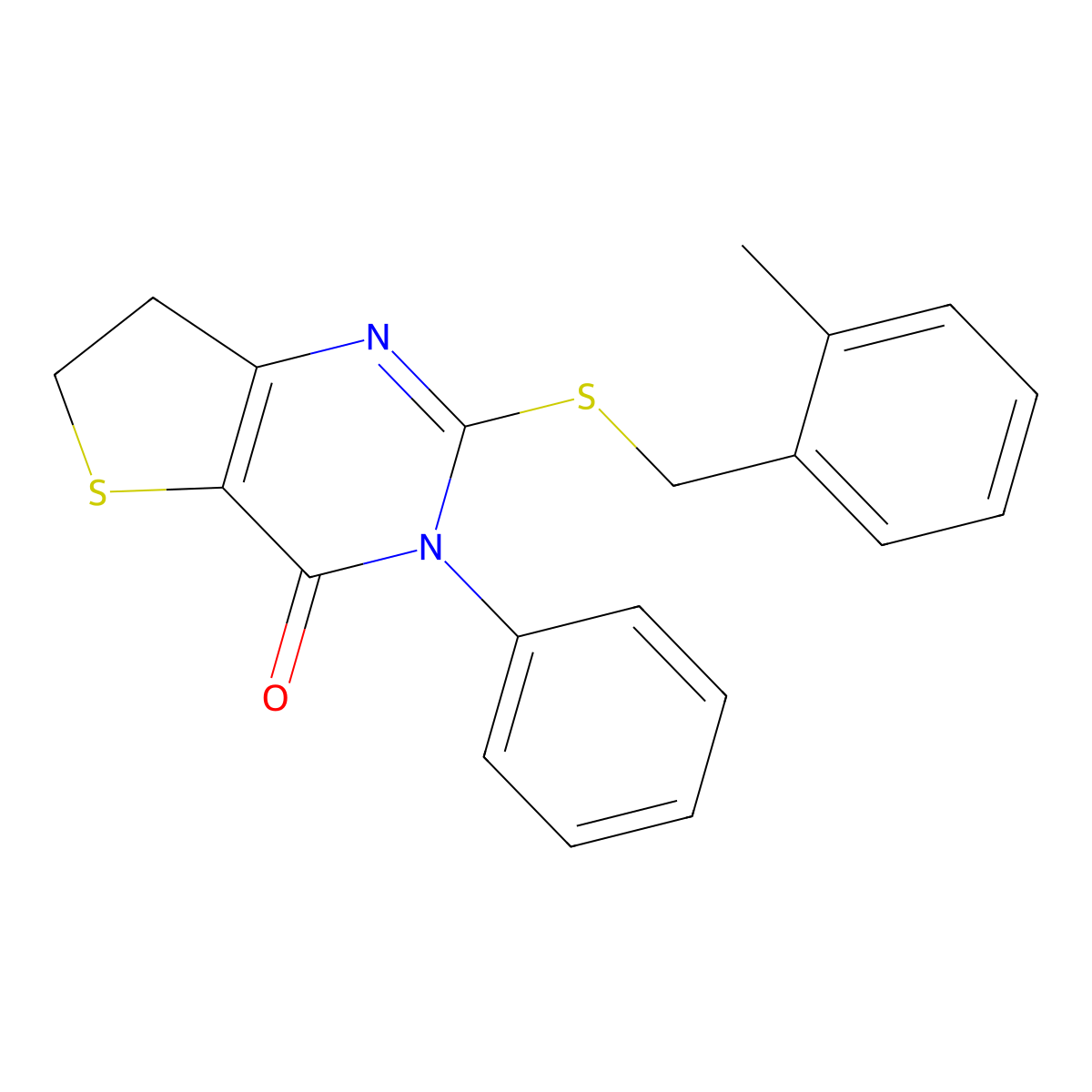 2-[(2-Methylphenyl)methylsulfanyl]-3-phenyl-6,7-dihydrothieno[3,2-d]pyrimidin-4-one molecular structure, CAS 686770-87-6