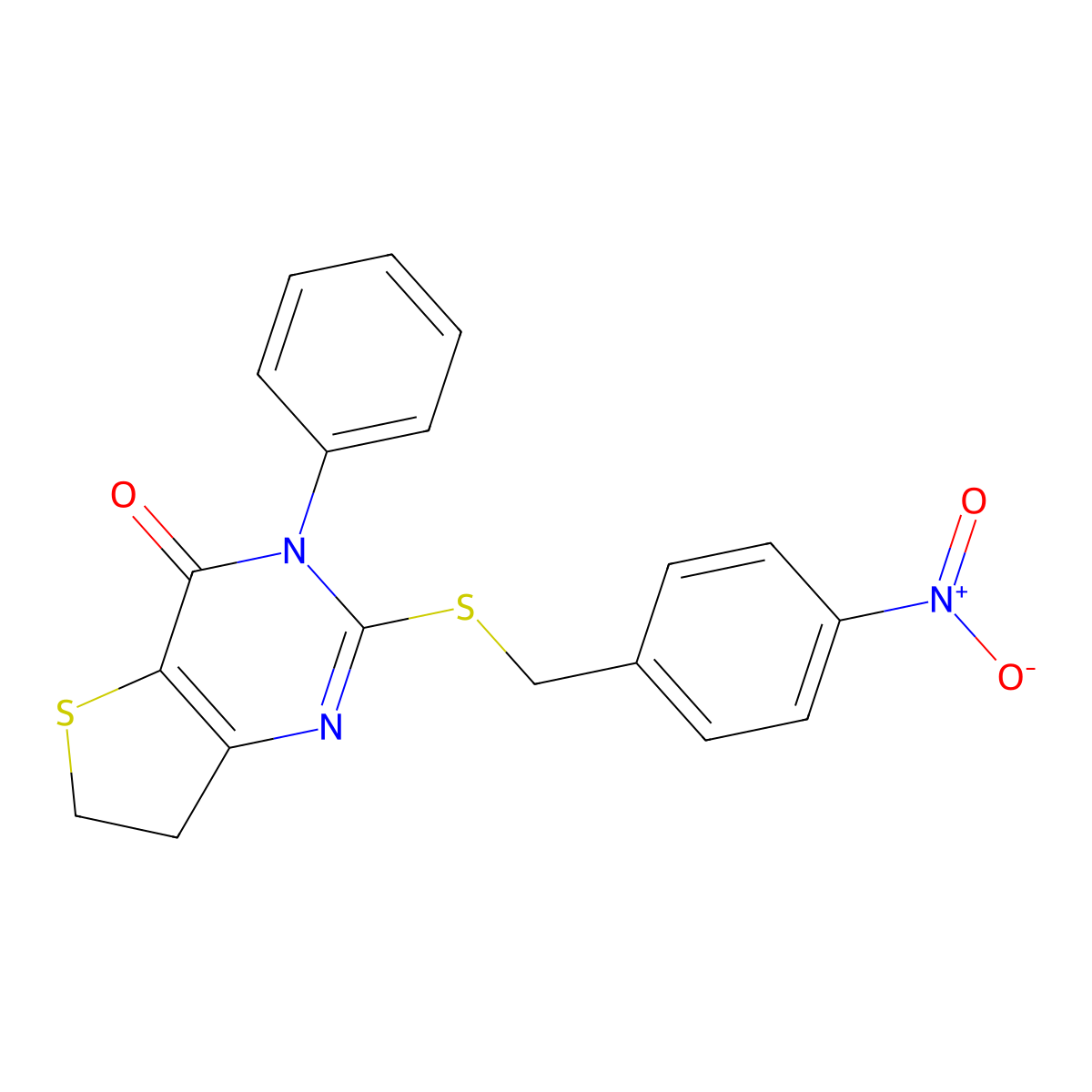 2-[(4-Nitrophenyl)methylsulfanyl]-3-phenyl-6,7-dihydrothieno[3,2-d]pyrimidin-4-one molecular structure, CAS 686770-88-7