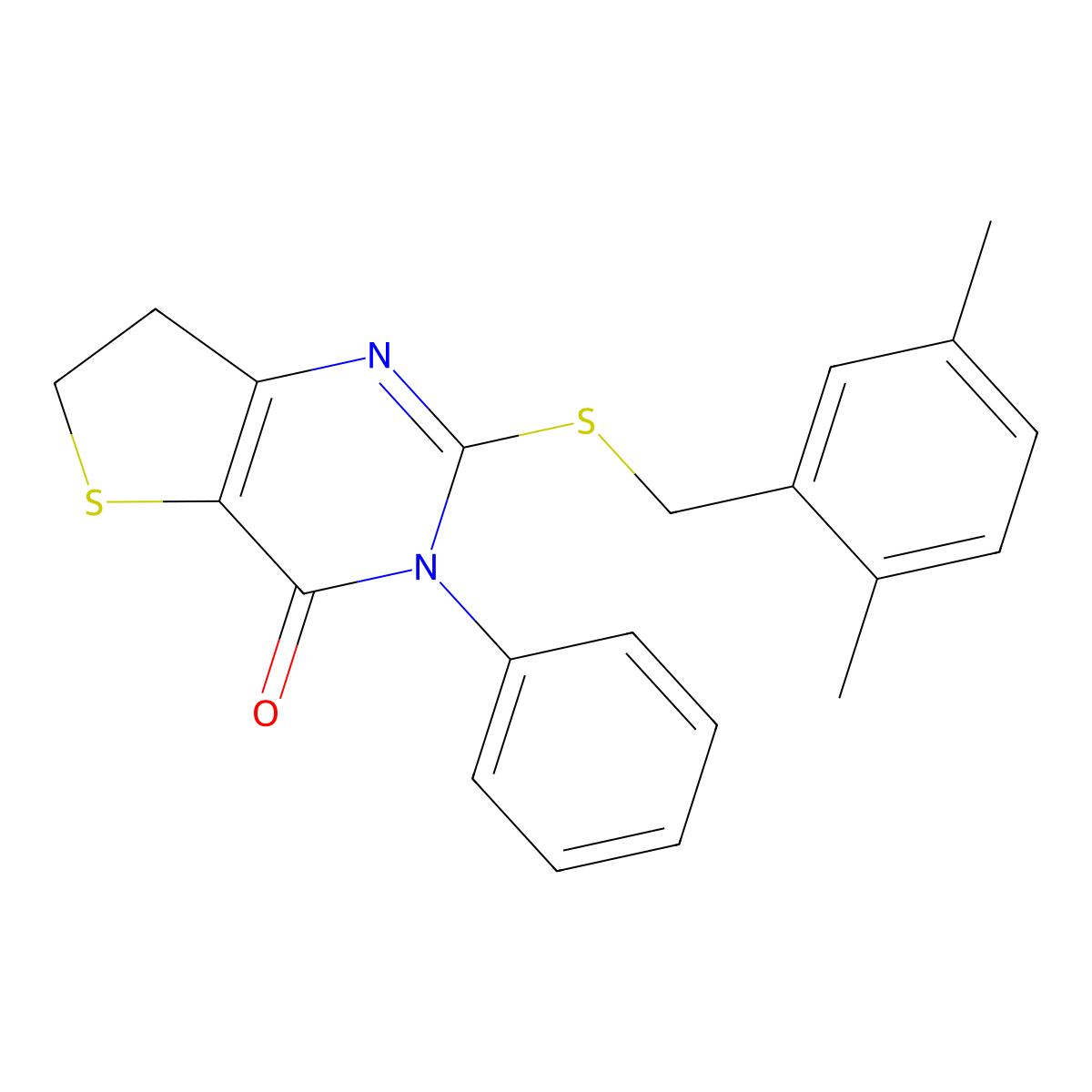 2-[(2,5-Dimethylphenyl)methylsulfanyl]-3-phenyl-6,7-dihydrothieno[3,2-d]pyrimidin-4-one molecular structure, CAS 686770-90-1