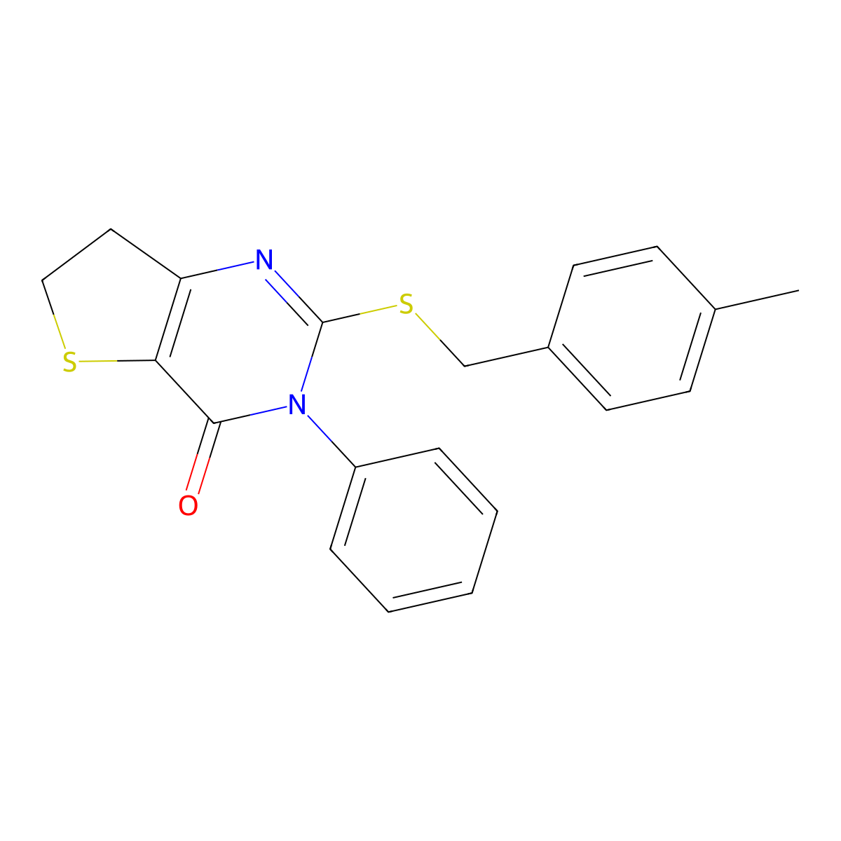 2-[(4-Methylphenyl)methylsulfanyl]-3-phenyl-6,7-dihydrothieno[3,2-d]pyrimidin-4-one molecular structure, CAS 686770-91-2