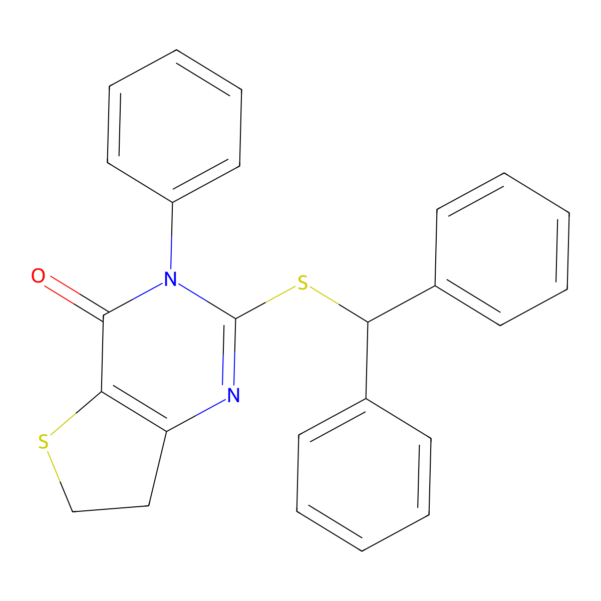 2-(benzhydrylthio)-3-phenyl-6,7-dihydrothieno[3,2-d]pyrimidin-4(3H)-one molecular structure, CAS 686770-92-3