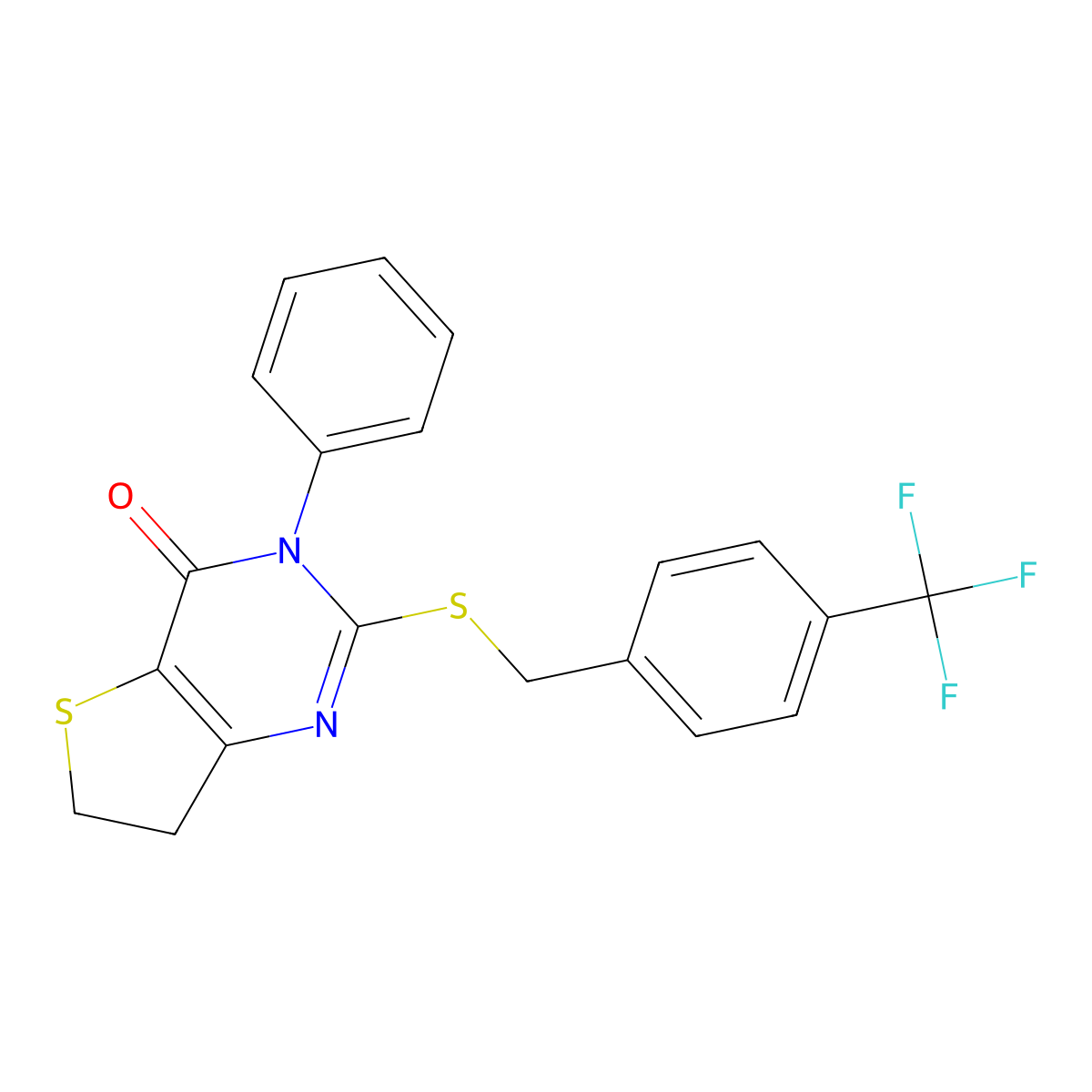 3-phenyl-2-((4-(trifluoromethyl)benzyl)thio)-6,7-dihydrothieno[3,2-d]pyrimidin-4(3H)-one molecular structure, CAS 686770-94-5