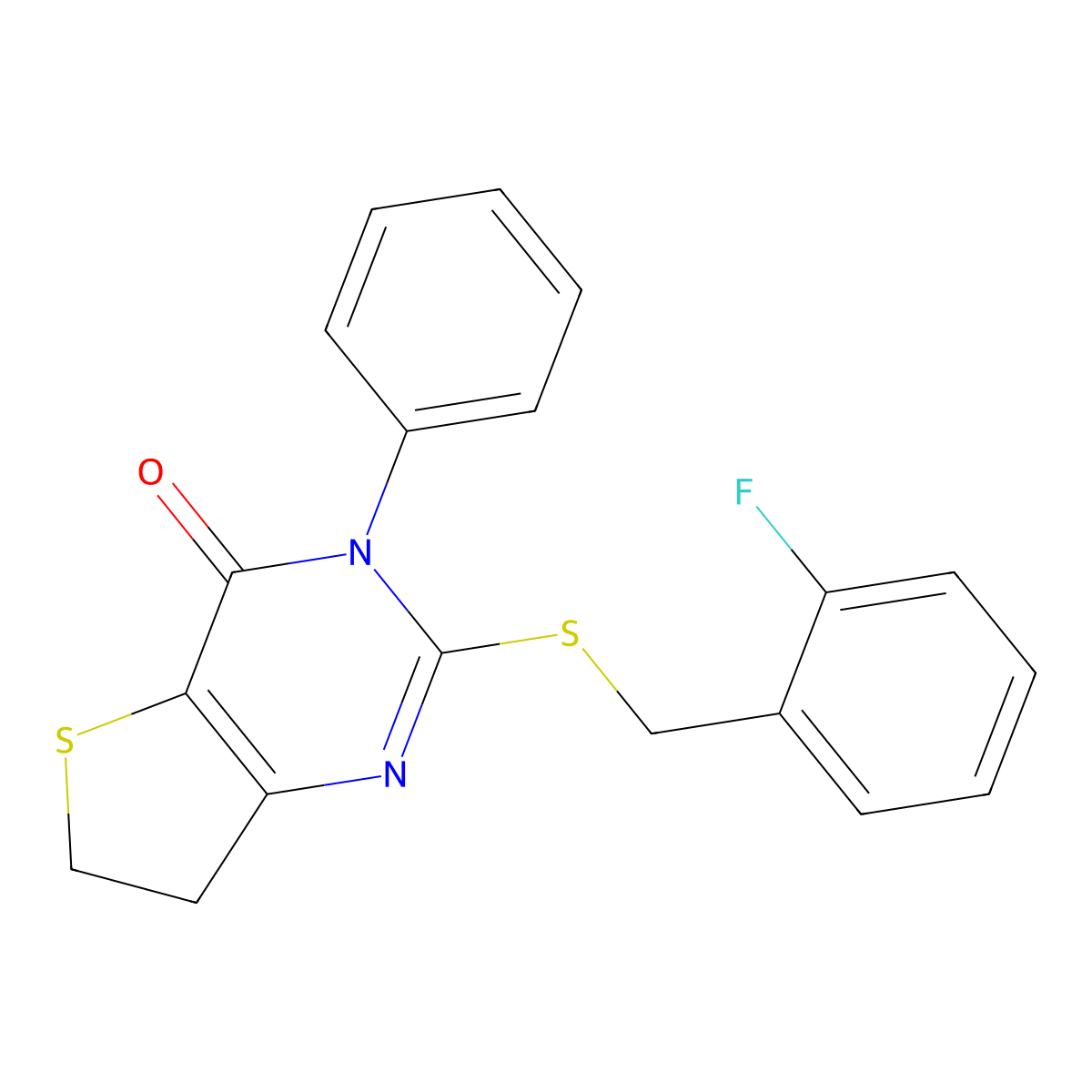 2-((2-fluorobenzyl)thio)-3-phenyl-6,7-dihydrothieno[3,2-d]pyrimidin-4(3H)-one molecular structure, CAS 686770-96-7