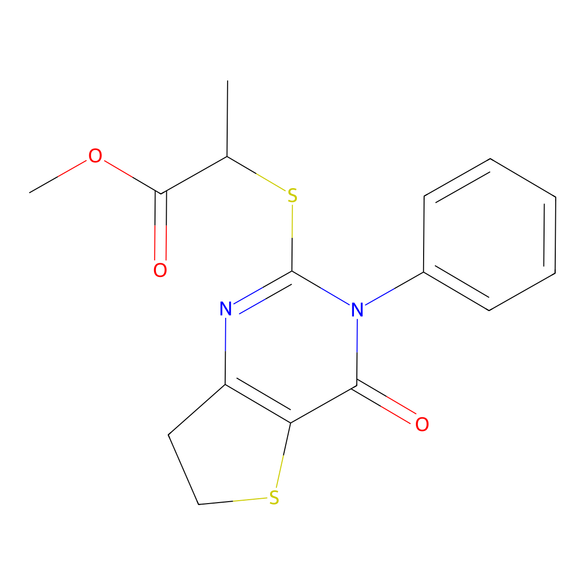 Methyl 2-[(4-oxo-3-phenyl-6,7-dihydrothieno[3,2-d]pyrimidin-2-yl)sulfanyl]propanoate molecular structure, CAS 686771-02-8
