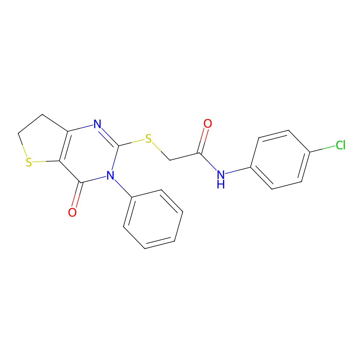 N-(4-chlorophenyl)-2-[(4-oxo-3-phenyl-6,7-dihydrothieno[3,2-d]pyrimidin-2-yl)sulfanyl]acetamide molecular structure, CAS 686771-07-3
