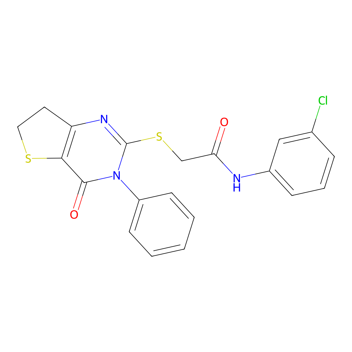 N-(3-chlorophenyl)-2-[(4-oxo-3-phenyl-6,7-dihydrothieno[3,2-d]pyrimidin-2-yl)sulfanyl]acetamide molecular structure, CAS 686771-08-4