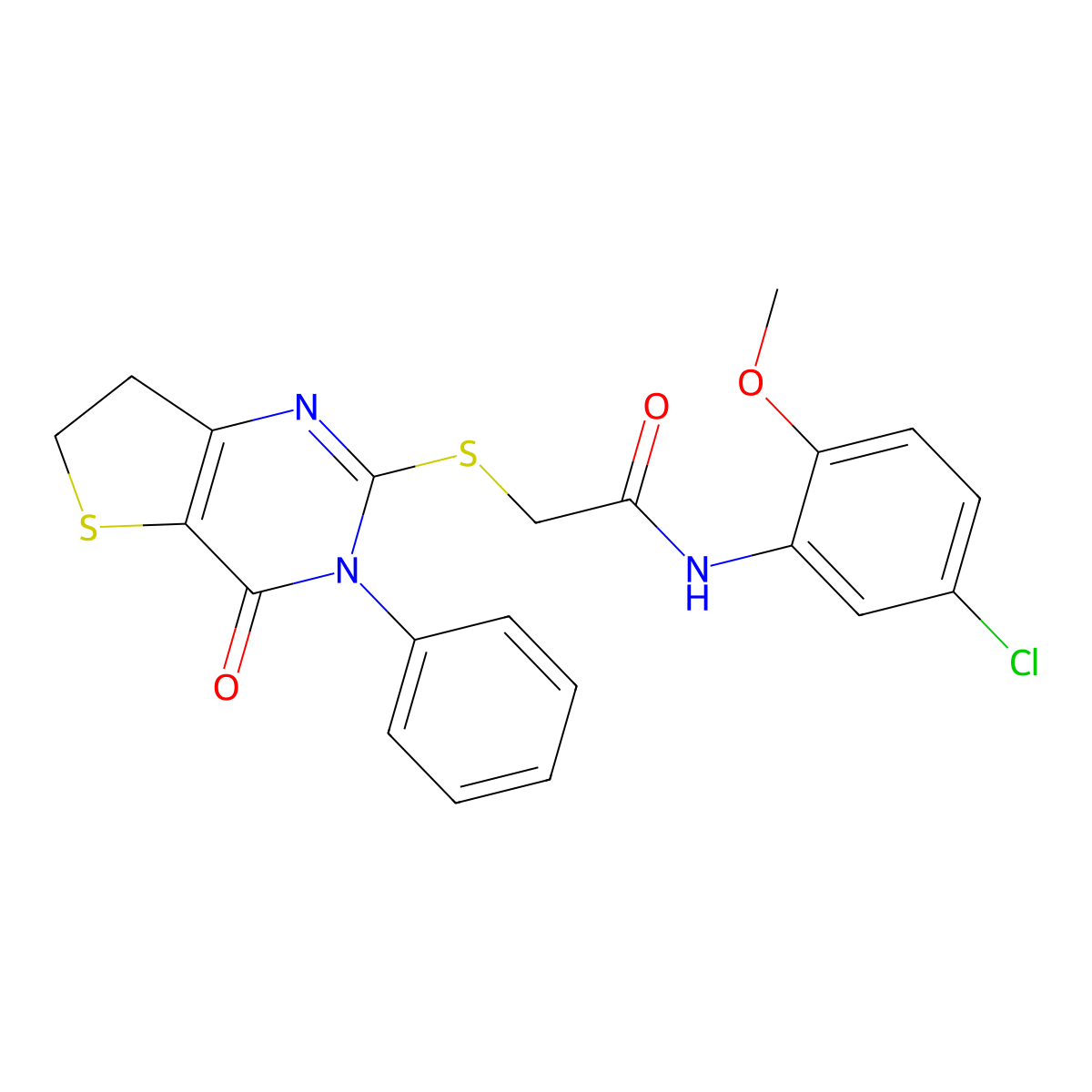 N-(5-chloro-2-methoxyphenyl)-2-[(4-oxo-3-phenyl-6,7-dihydrothieno[3,2-d]pyrimidin-2-yl)sulfanyl]acetamide molecular structure, CAS 686771-09-5