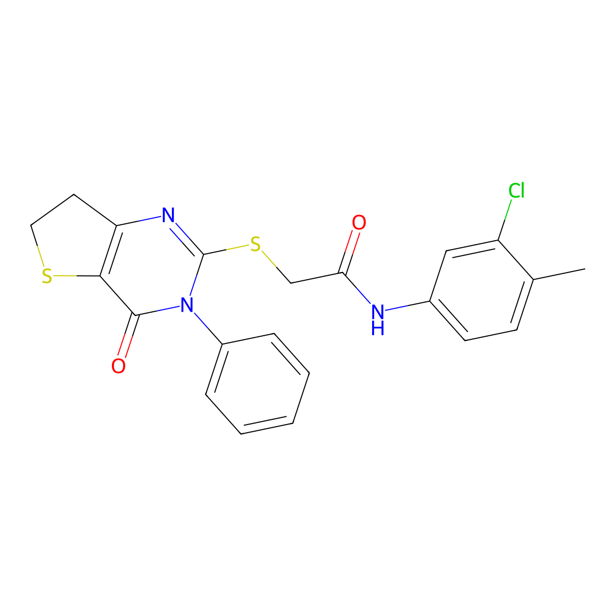 N-(3-chloro-4-methylphenyl)-2-[(4-oxo-3-phenyl-6,7-dihydrothieno[3,2-d]pyrimidin-2-yl)sulfanyl]acetamide molecular structure, CAS 686771-10-8