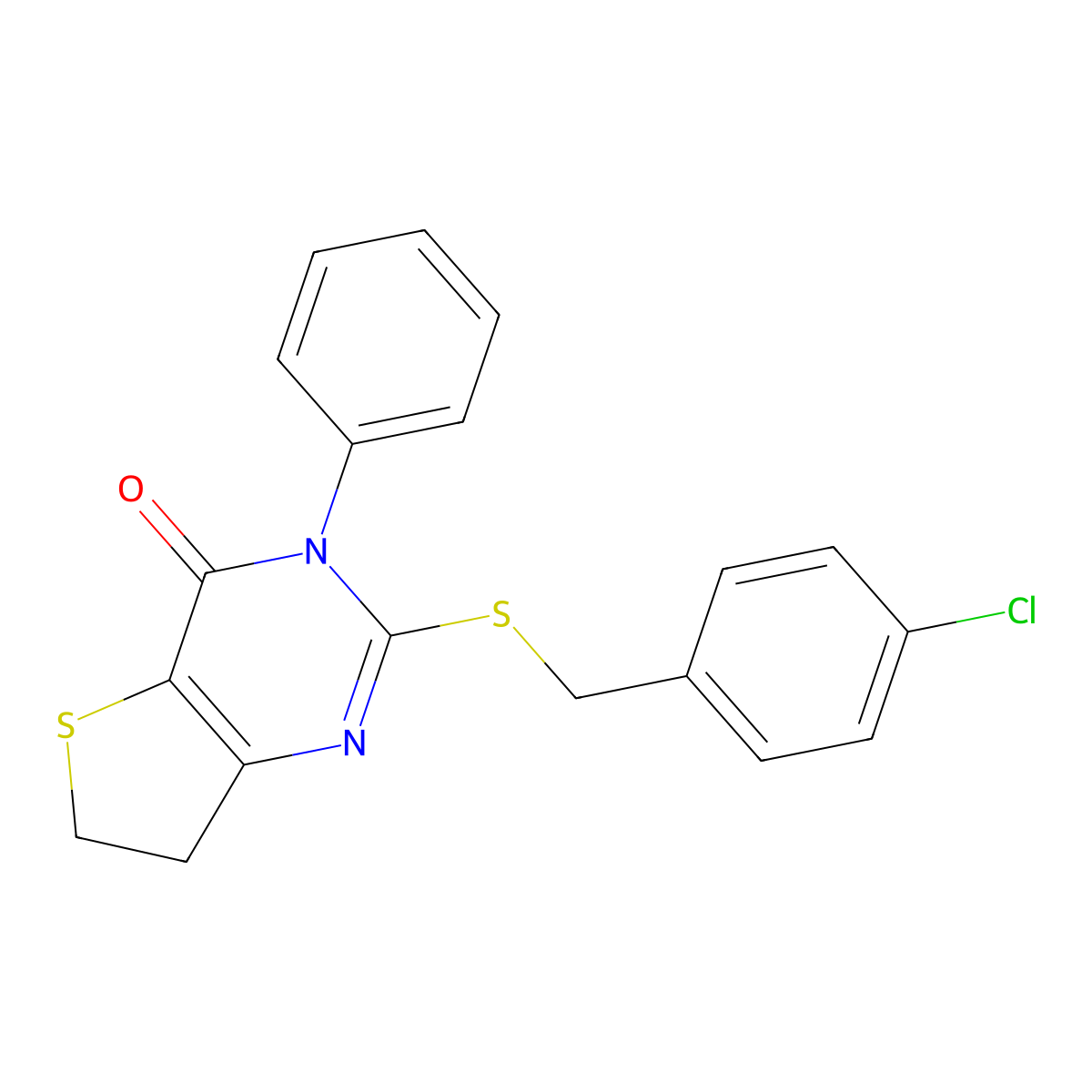 2-[(4-Chlorophenyl)methylsulfanyl]-3-phenyl-6,7-dihydrothieno[3,2-d]pyrimidin-4-one molecular structure, CAS 686771-12-0