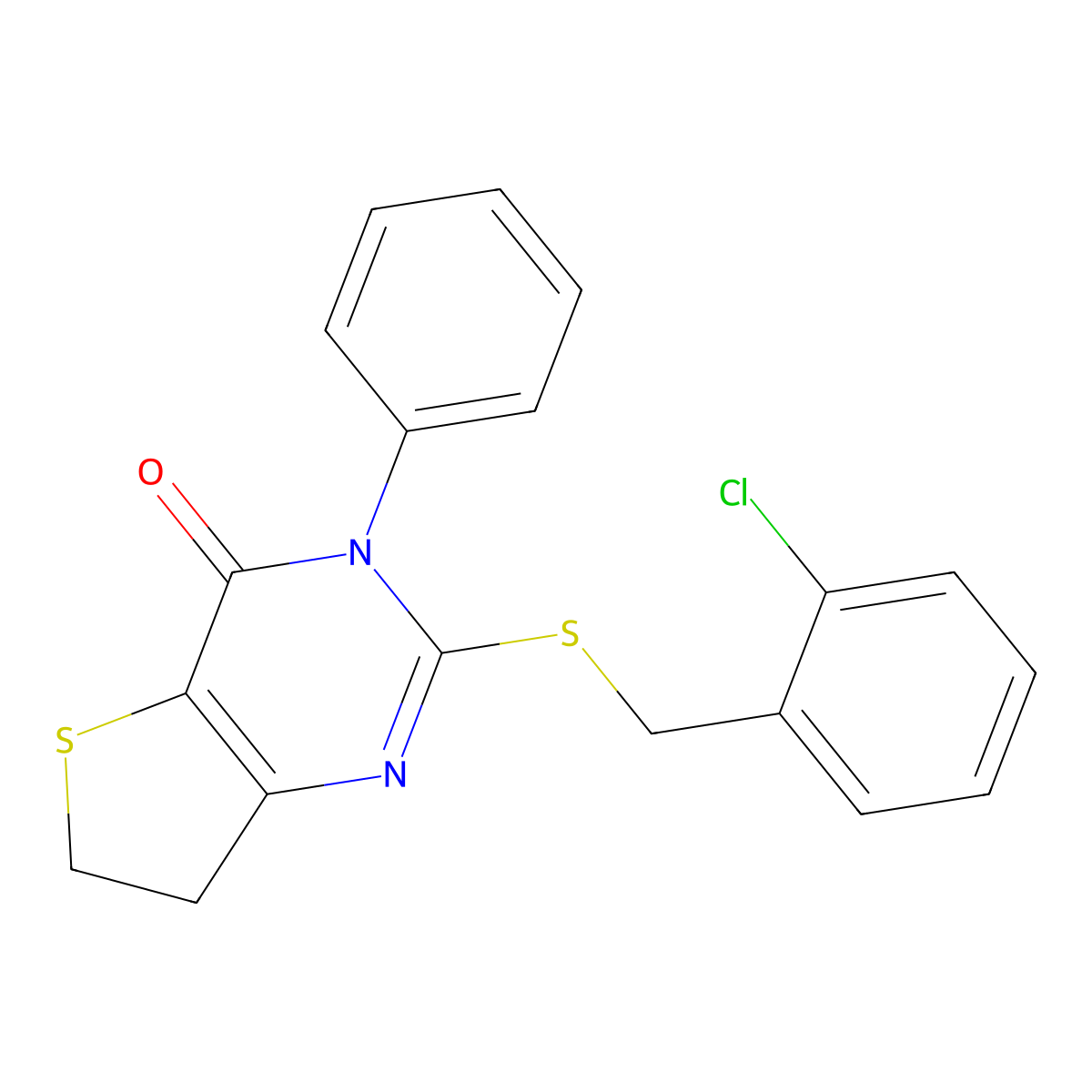 2-[(2-Chlorophenyl)methylsulfanyl]-3-phenyl-6,7-dihydrothieno[3,2-d]pyrimidin-4-one molecular structure, CAS 686771-14-2