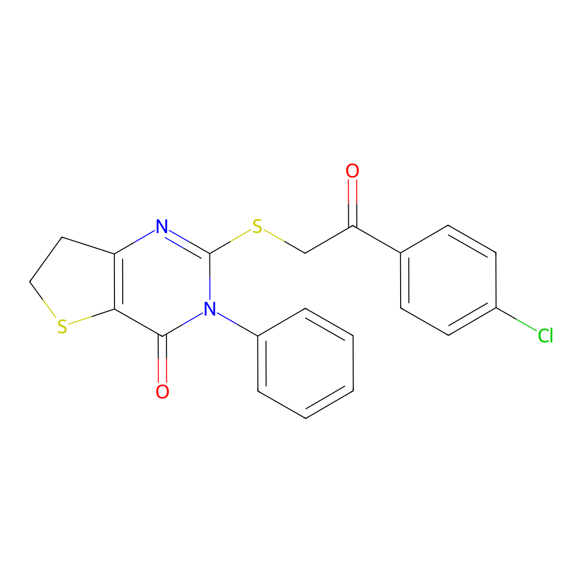 2-[2-(4-Chlorophenyl)-2-oxoethyl]sulfanyl-3-phenyl-6,7-dihydrothieno[3,2-d]pyrimidin-4-one molecular structure, CAS 686771-16-4