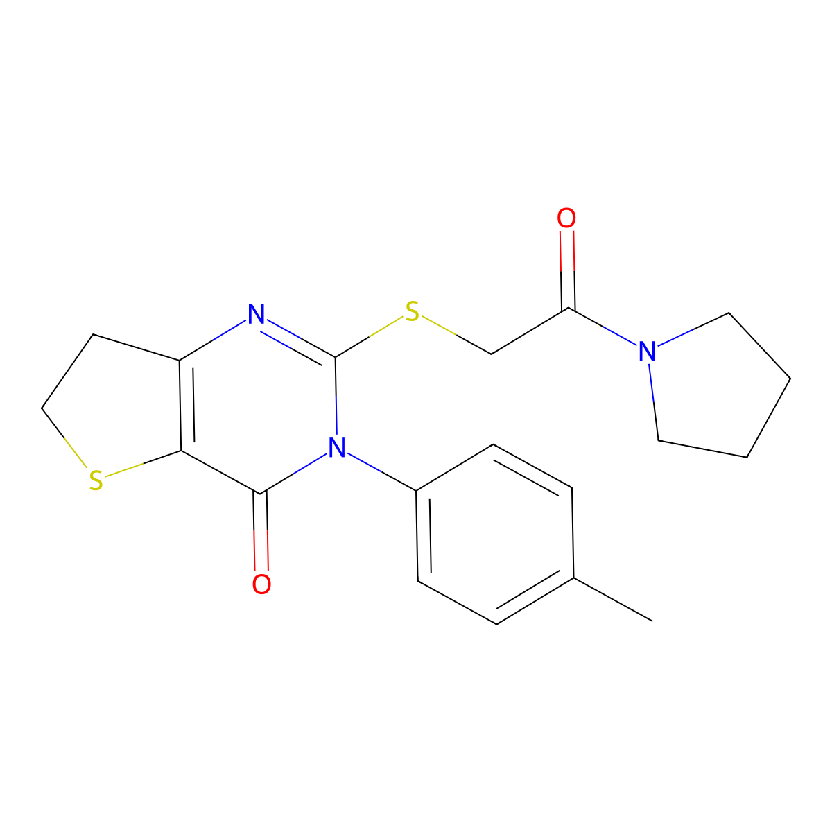 3-(4-Methylphenyl)-2-(2-oxo-2-pyrrolidin-1-ylethyl)sulfanyl-6,7-dihydrothieno[3,2-d]pyrimidin-4-one molecular structure, CAS 686771-17-5
