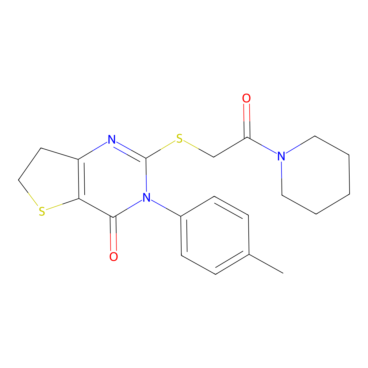 2-((2-oxo-2-(piperidin-1-yl)ethyl)thio)-3-(p-tolyl)-6,7-dihydrothieno[3,2-d]pyrimidin-4(3H)-one molecular structure, CAS 686771-18-6