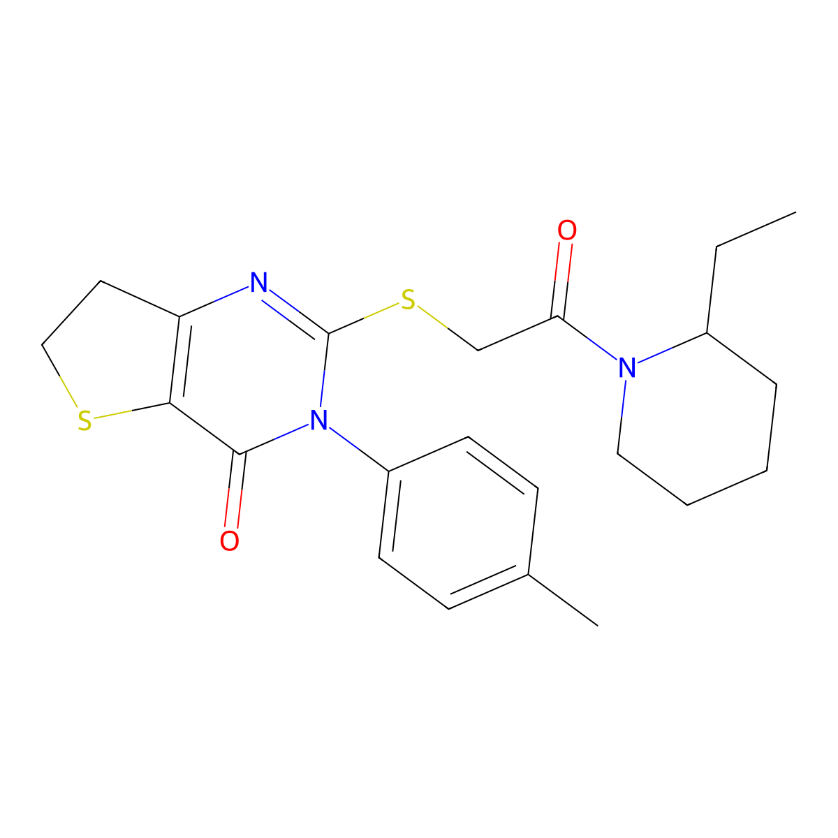 2-[2-(2-Ethylpiperidin-1-yl)-2-oxoethyl]sulfanyl-3-(4-methylphenyl)-6,7-dihydrothieno[3,2-d]pyrimidin-4-one molecular structure, CAS 686771-22-2