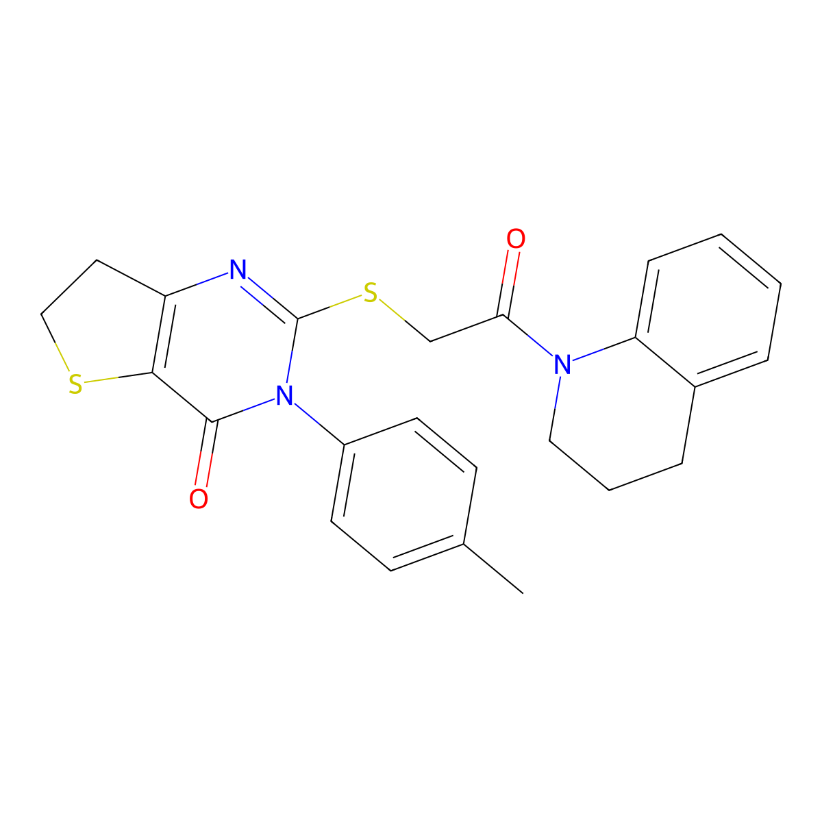 2-[2-(3,4-dihydro-2H-quinolin-1-yl)-2-oxoethyl]sulfanyl-3-(4-methylphenyl)-6,7-dihydrothieno[3,2-d]pyrimidin-4-one molecular structure, CAS 686771-24-4