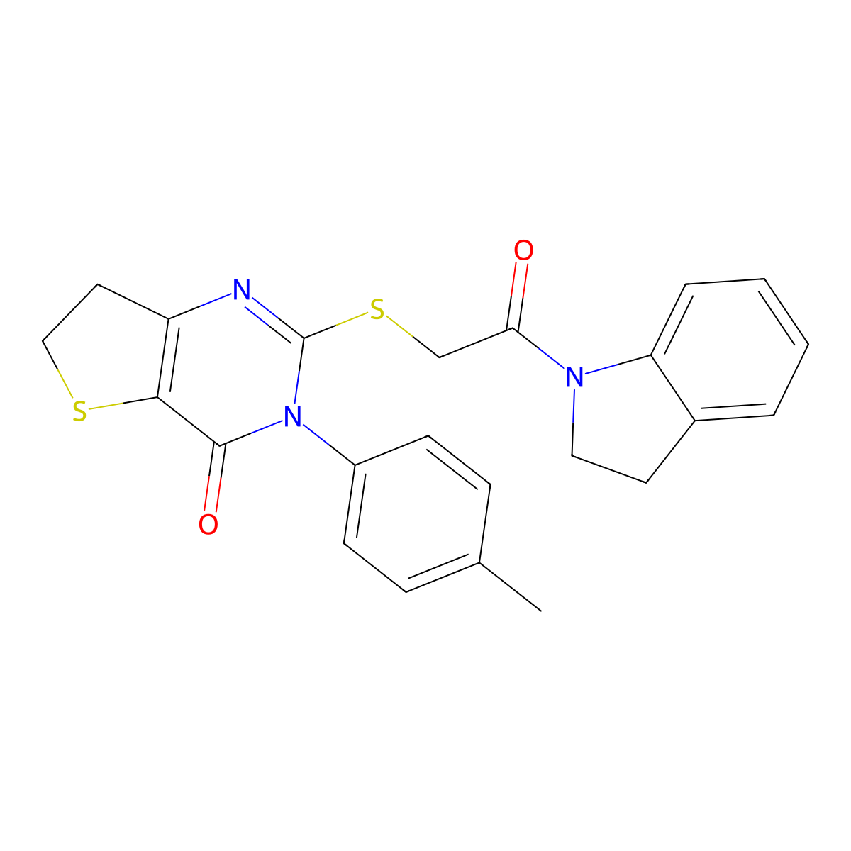 2-((2-(indolin-1-yl)-2-oxoethyl)thio)-3-(p-tolyl)-6,7-dihydrothieno[3,2-d]pyrimidin-4(3H)-one molecular structure, CAS 686771-25-5