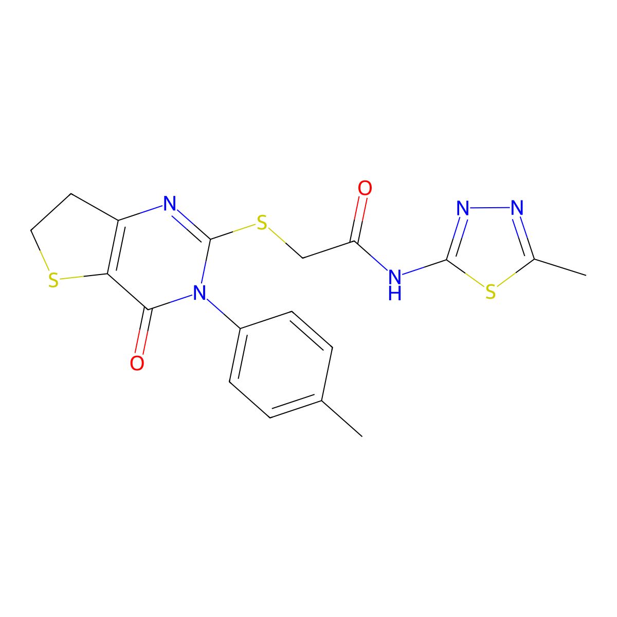 N-(5-methyl-1,3,4-thiadiazol-2-yl)-2-((4-oxo-3-(p-tolyl)-3,4,6,7-tetrahydrothieno[3,2-d]pyrimidin-2-yl)thio)acetamide molecular structure, CAS 686771-26-6