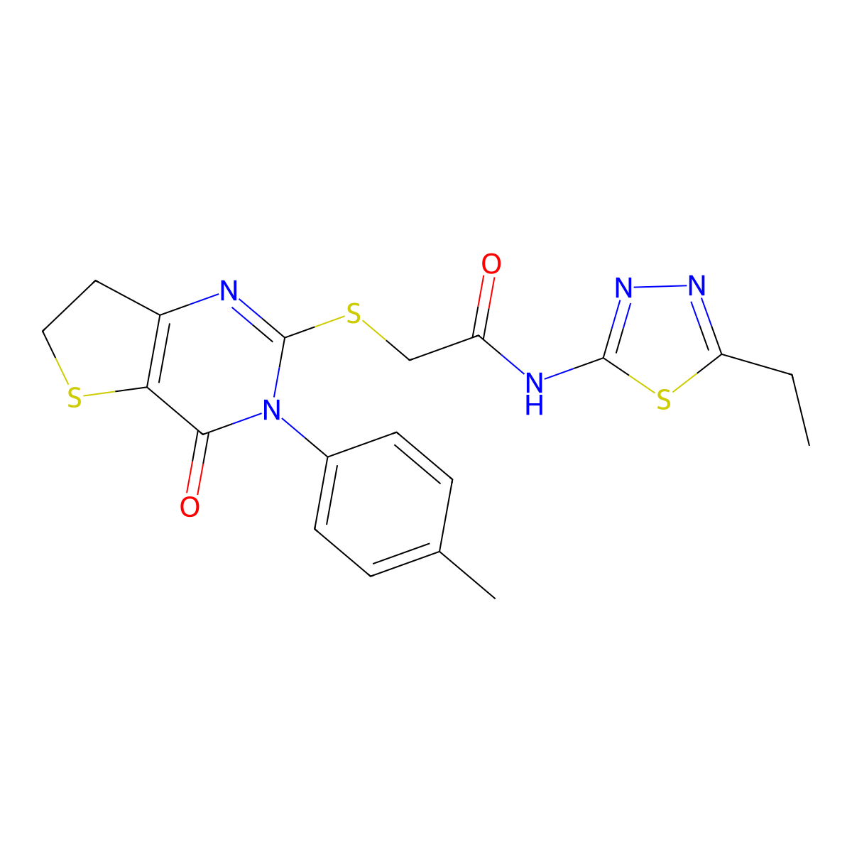 N-(5-ethyl-1,3,4-thiadiazol-2-yl)-2-[[3-(4-methylphenyl)-4-oxo-6,7-dihydrothieno[3,2-d]pyrimidin-2-yl]sulfanyl]acetamide molecular structure, CAS 686771-27-7