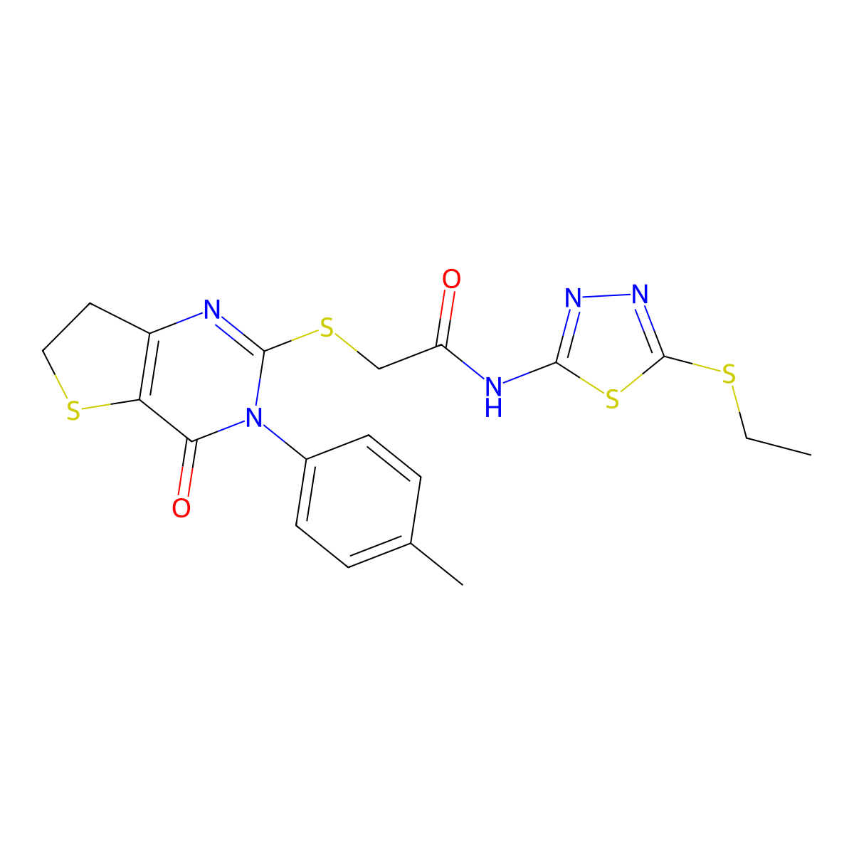 N-(5-(ethylthio)-1,3,4-thiadiazol-2-yl)-2-((4-oxo-3-(p-tolyl)-3,4,6,7-tetrahydrothieno[3,2-d]pyrimidin-2-yl)thio)acetamide molecular structure, CAS 686771-28-8