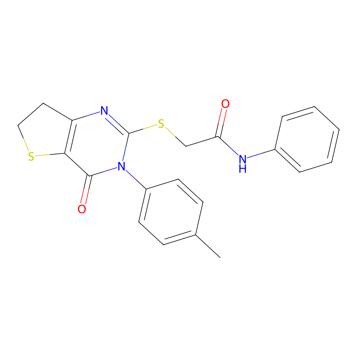 2-((4-oxo-3-(p-tolyl)-3,4,6,7-tetrahydrothieno[3,2-d]pyrimidin-2-yl)thio)-N-phenylacetamide molecular structure, CAS 686771-30-2