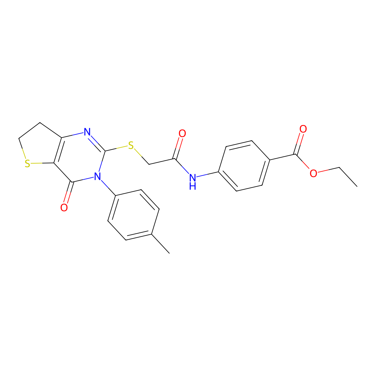 Ethyl 4-[[2-[[3-(4-methylphenyl)-4-oxo-6,7-dihydrothieno[3,2-d]pyrimidin-2-yl]sulfanyl]acetyl]amino]benzoate molecular structure, CAS 686771-31-3