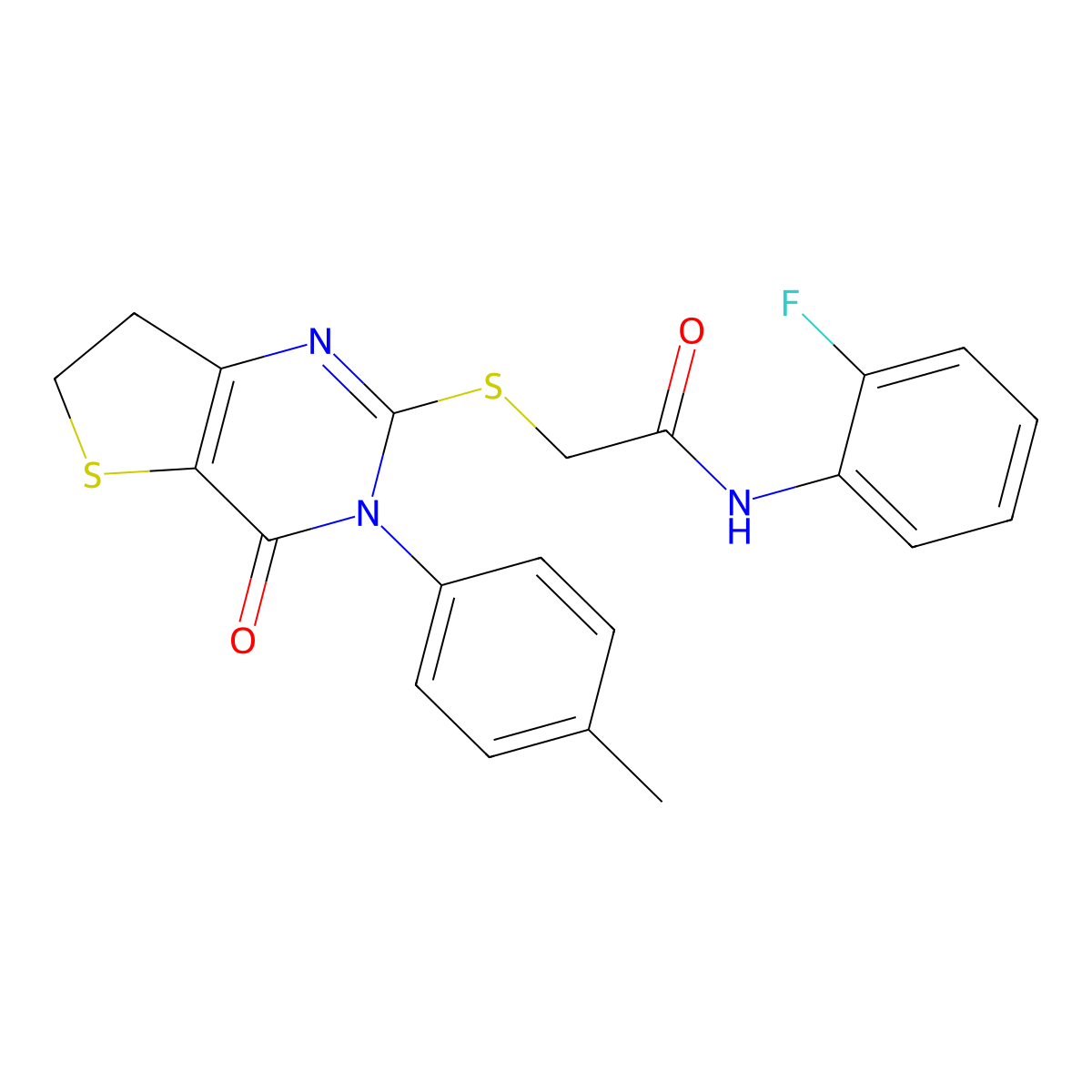 N-(2-fluorophenyl)-2-((4-oxo-3-(p-tolyl)-3,4,6,7-tetrahydrothieno[3,2-d]pyrimidin-2-yl)thio)acetamide molecular structure, CAS 686771-34-6