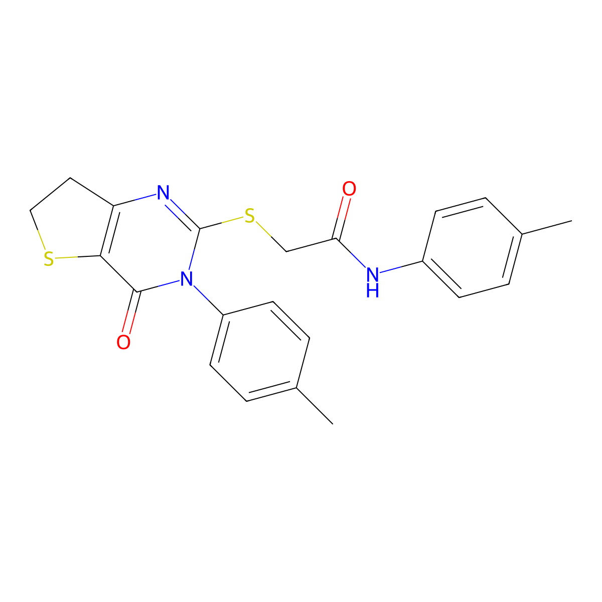 2-((4-oxo-3-(p-tolyl)-3,4,6,7-tetrahydrothieno[3,2-d]pyrimidin-2-yl)thio)-N-(p-tolyl)acetamide molecular structure, CAS 686771-35-7
