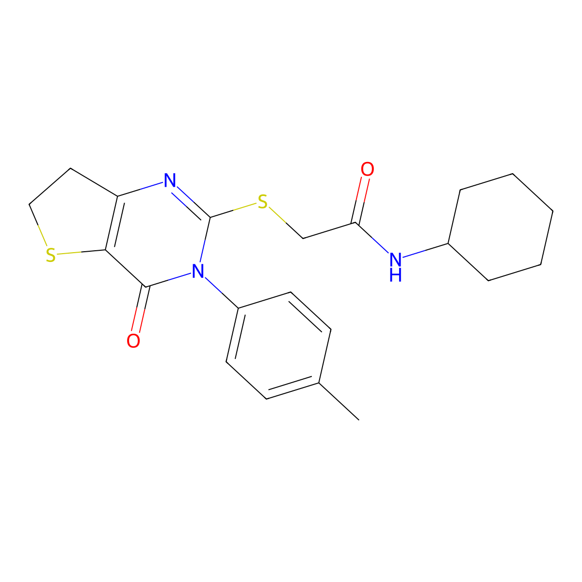 N-cyclohexyl-2-((4-oxo-3-(p-tolyl)-3,4,6,7-tetrahydrothieno[3,2-d]pyrimidin-2-yl)thio)acetamide molecular structure, CAS 686771-43-7