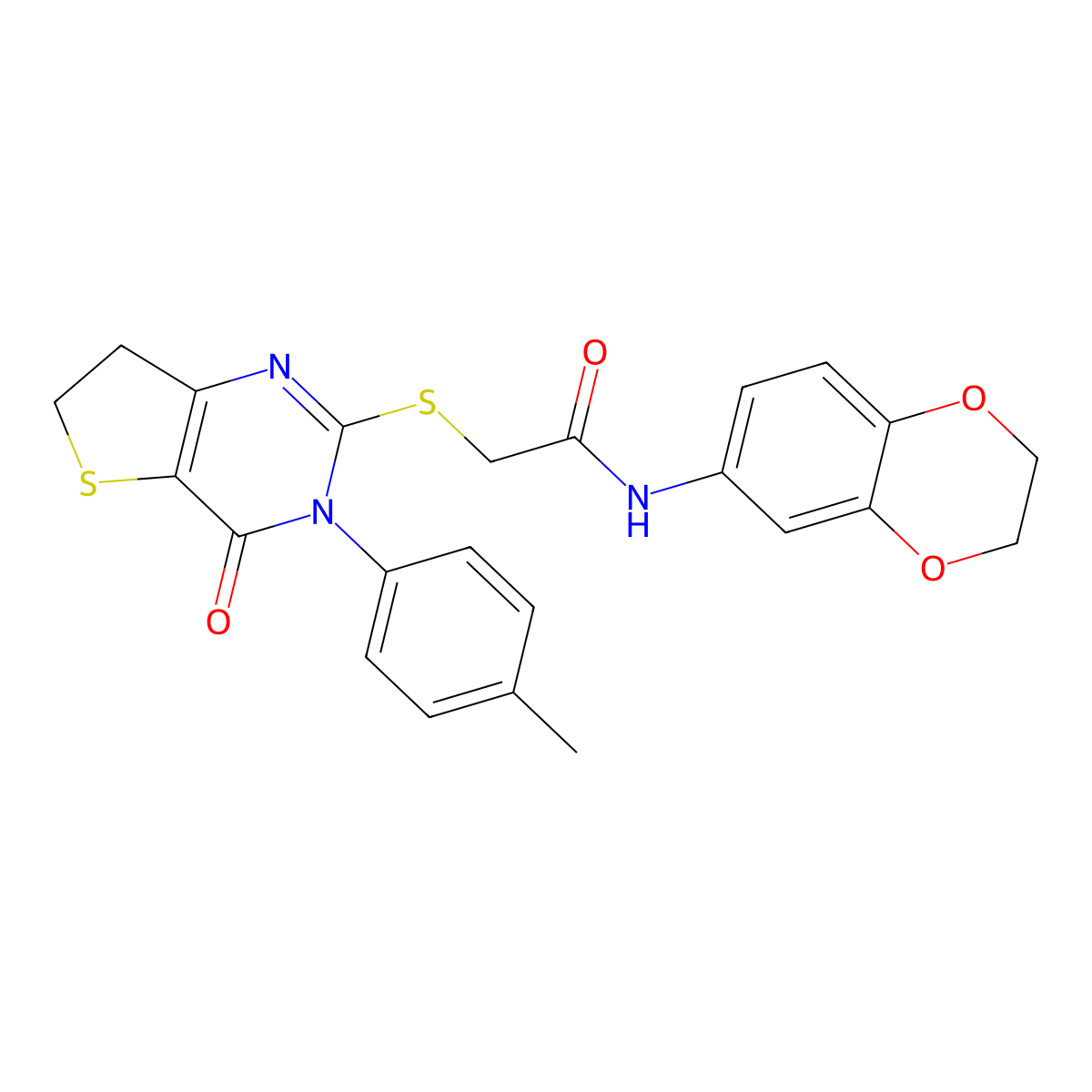 N-(2,3-dihydrobenzo[b][1,4]dioxin-6-yl)-2-((4-oxo-3-(p-tolyl)-3,4,6,7-tetrahydrothieno[3,2-d]pyrimidin-2-yl)thio)acetamide molecular structure, CAS 686771-44-8