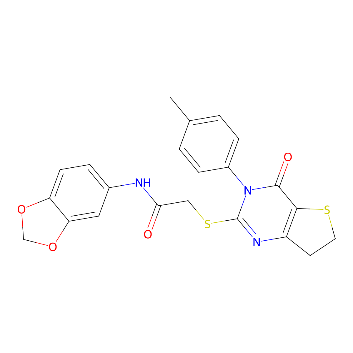 N-(benzo[d][1,3]dioxol-5-yl)-2-((4-oxo-3-(p-tolyl)-3,4,6,7-tetrahydrothieno[3,2-d]pyrimidin-2-yl)thio)acetamide molecular structure, CAS 686771-45-9