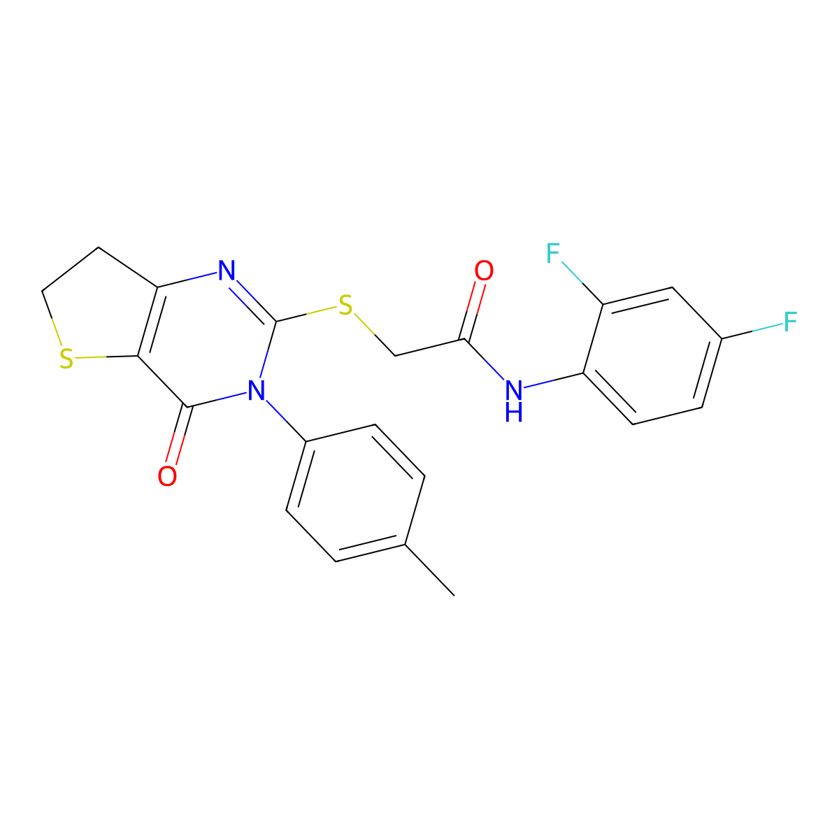 N-(2,4-difluorophenyl)-2-((4-oxo-3-(p-tolyl)-3,4,6,7-tetrahydrothieno[3,2-d]pyrimidin-2-yl)thio)acetamide molecular structure, CAS 686771-46-0